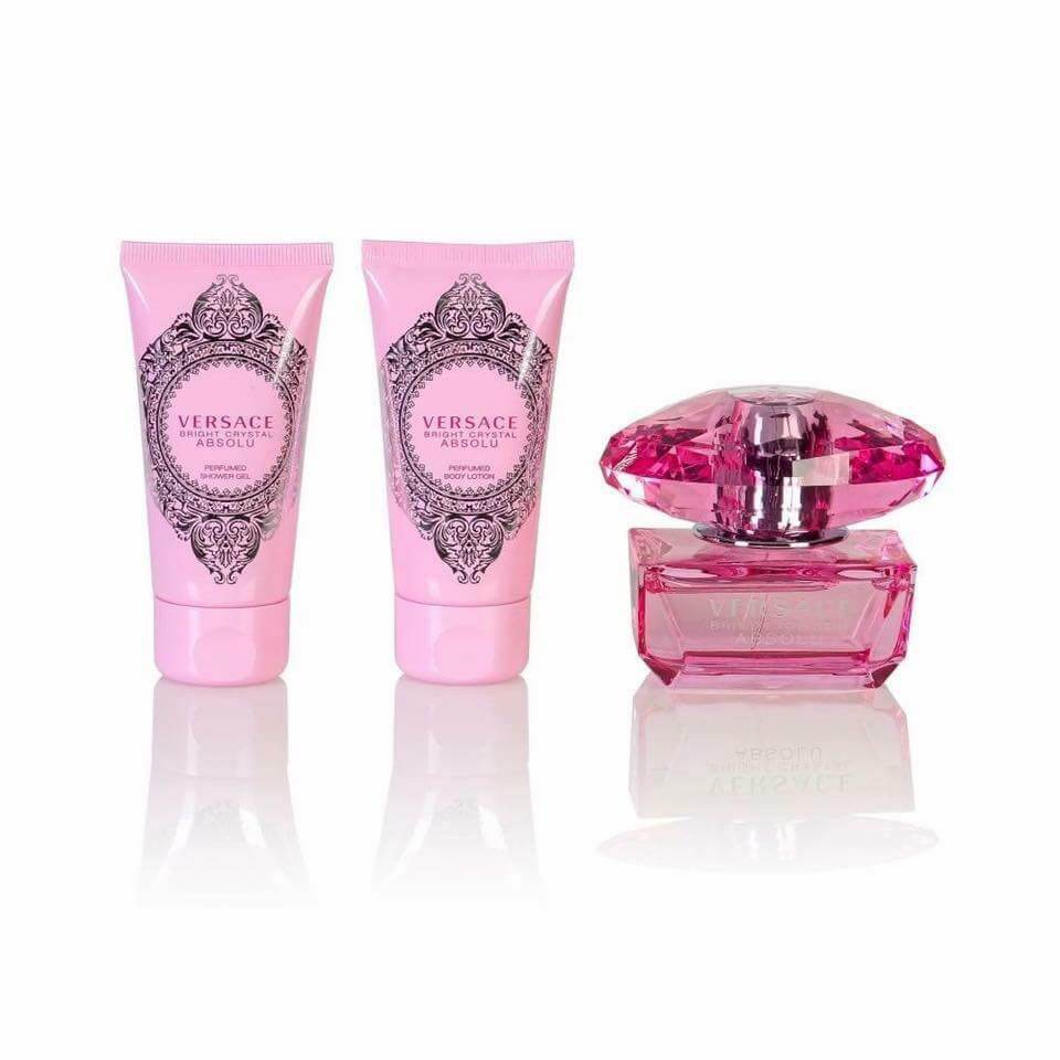 Versace Bright Crystal Gift Set 50ml Edp Spray, 50ml Shower Gel And 50ml Body Lotion