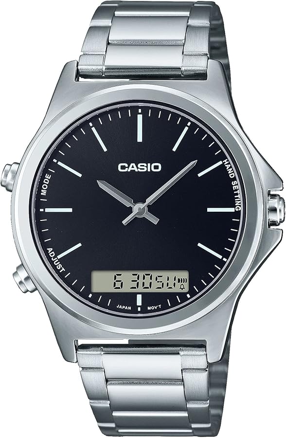 Casio Men's Ana-Digi Dual Time Black Dial Stainless Steel Watch MTPVC01D-1E