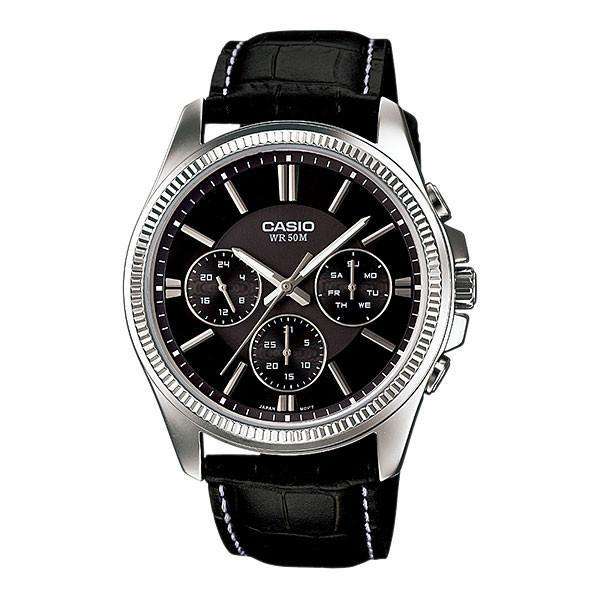 Casio Mtp1381l-1a Men's Classic Leather Band 50m Day Date Black Dial Watch