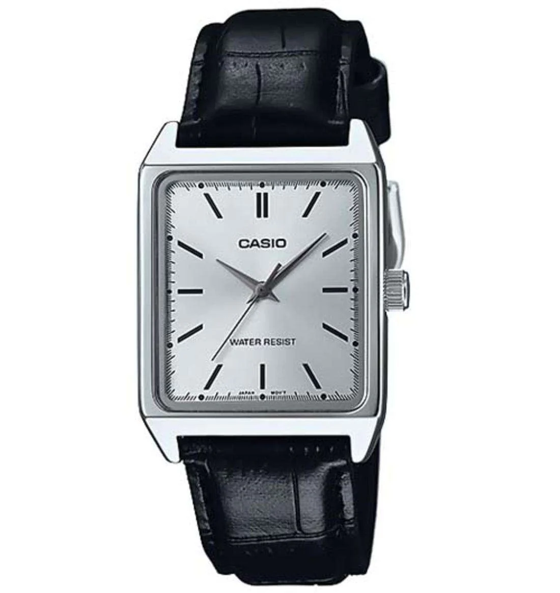 Casio Mtp-v007l-7e1 Men's Rectangular Leather Strap Silver Dial Dress Watch