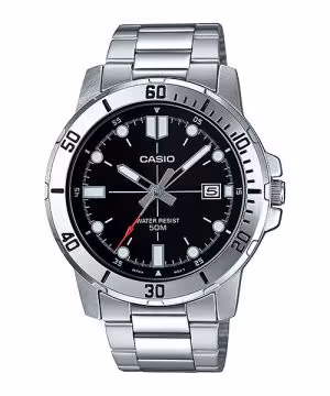 Casio Men's Silver Tone Stainless Steel Black Dial Analog Watch MTP-VD01D-1BVUDF
