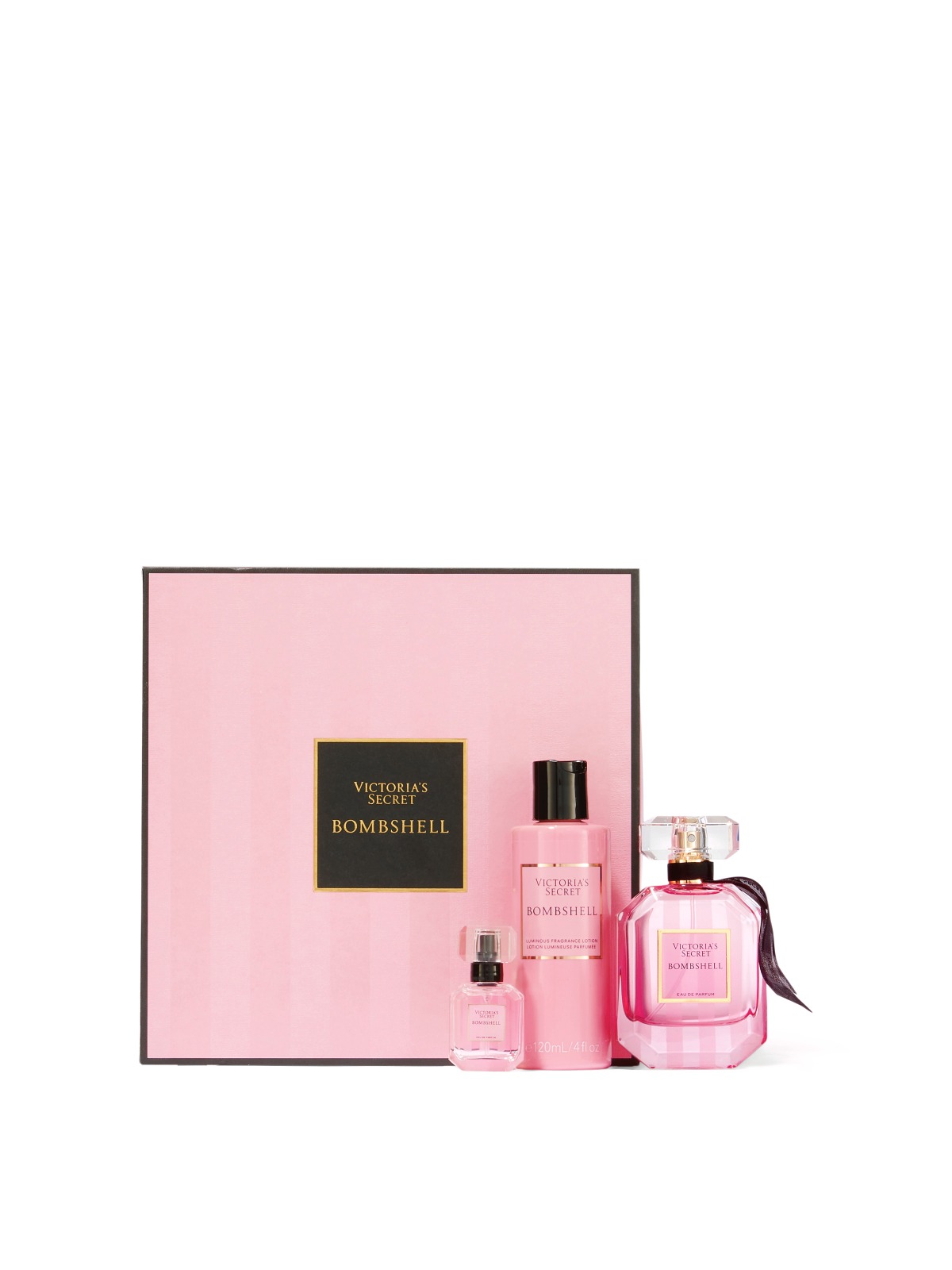 Victoria’s Secret Bombshell Gift Set – 50ml Eau de Parfum + 7.4ml Mini Perfume + 120ml Luminous Fragrance Lotion