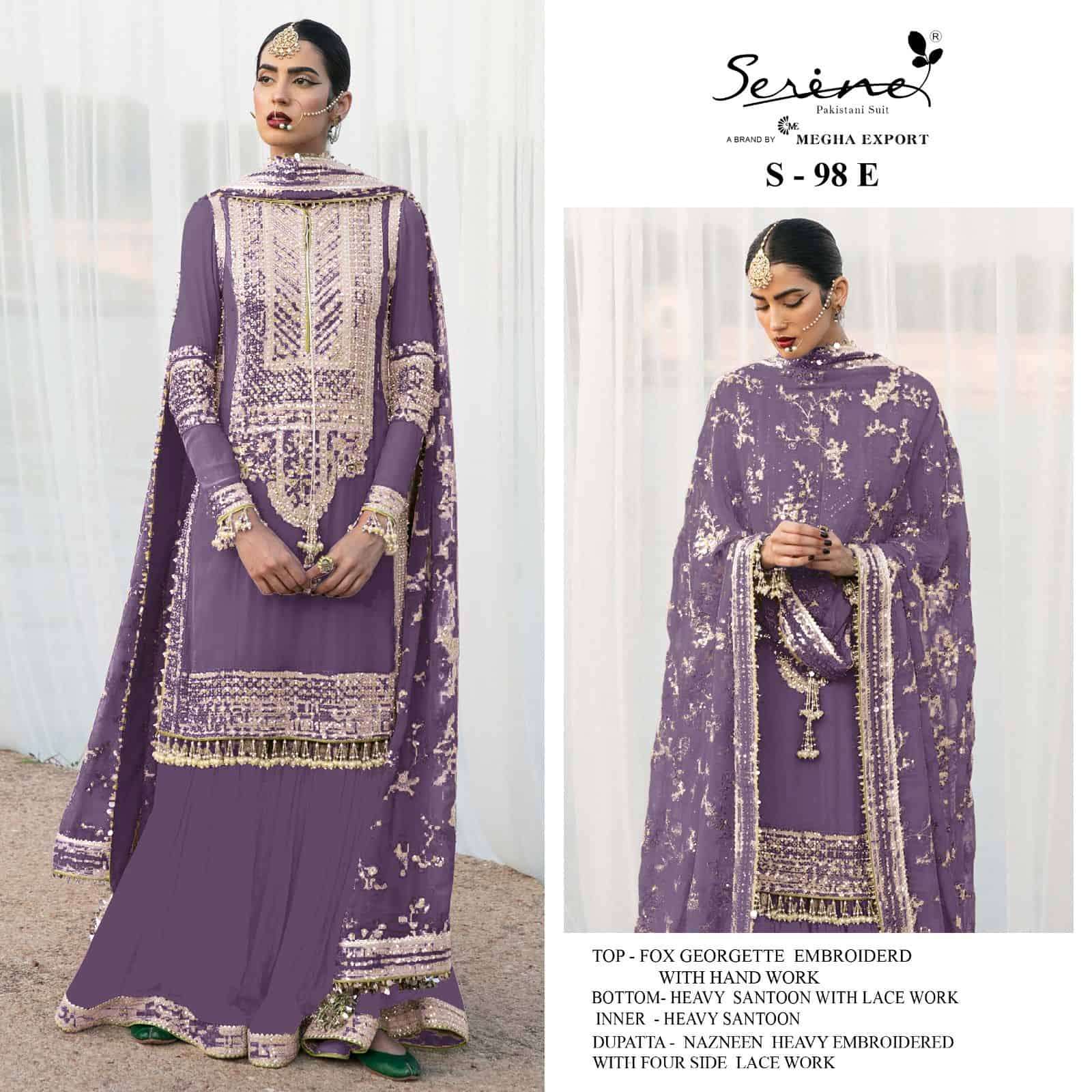 Megha Export Serine S 98 Colors Pakistani Designer Suit Catalog Collection