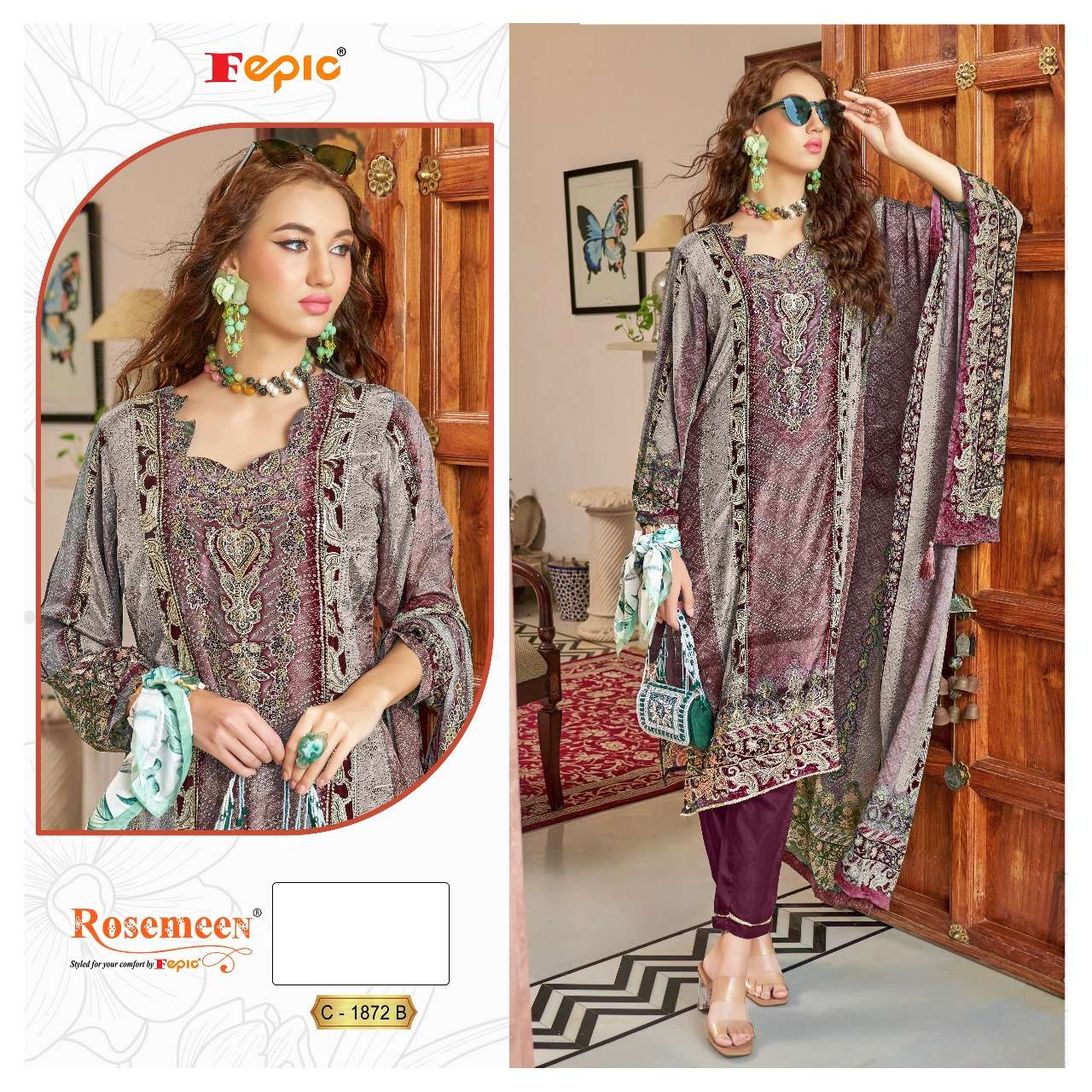 Fepic C 1872 B Fancy Printed Designer Embroidered Pakistani Suit Esemble