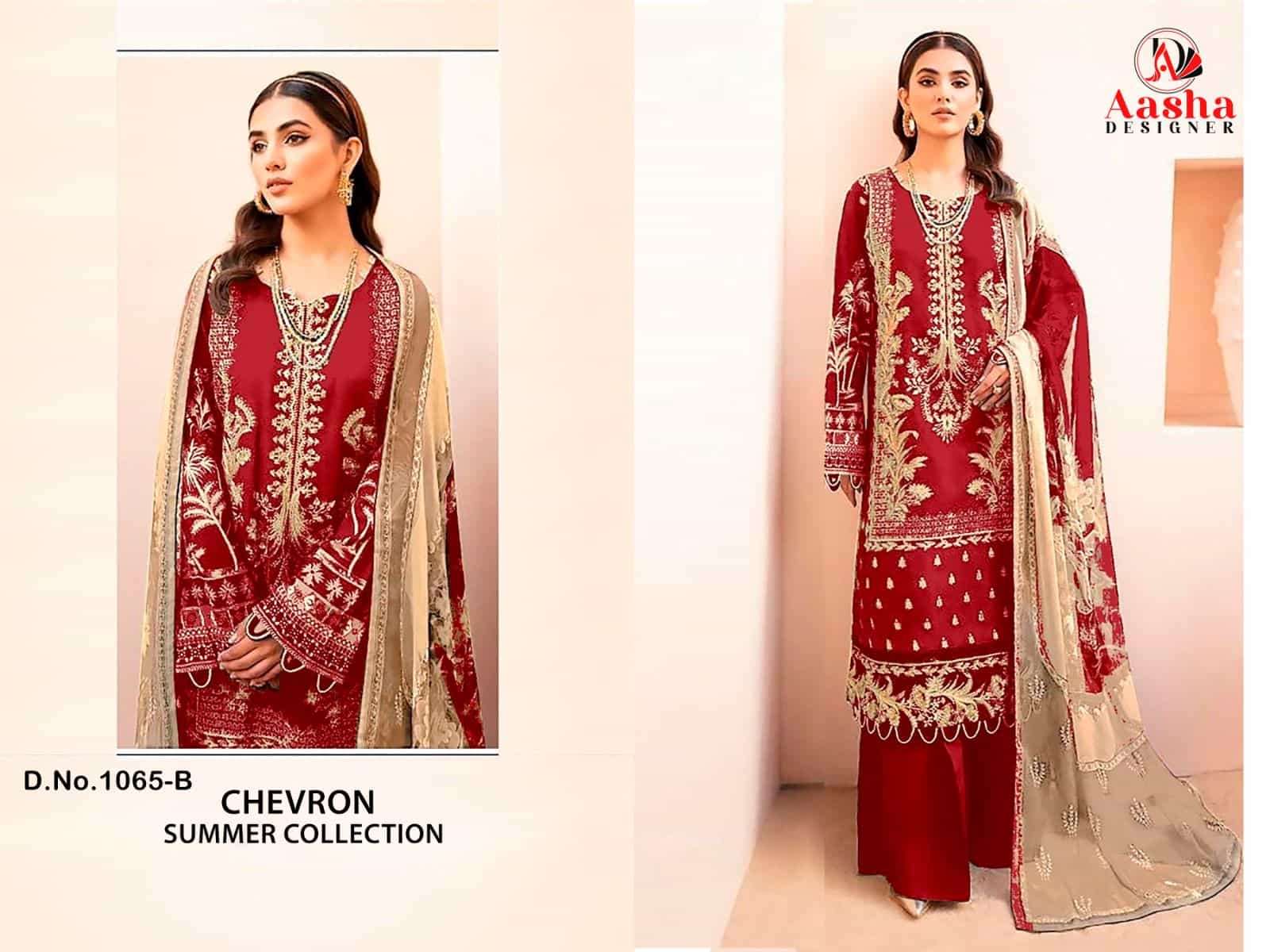 Aasha Designer 1065 Colors Chevron Summer Collection Designer Embroidered Dress Exporter
