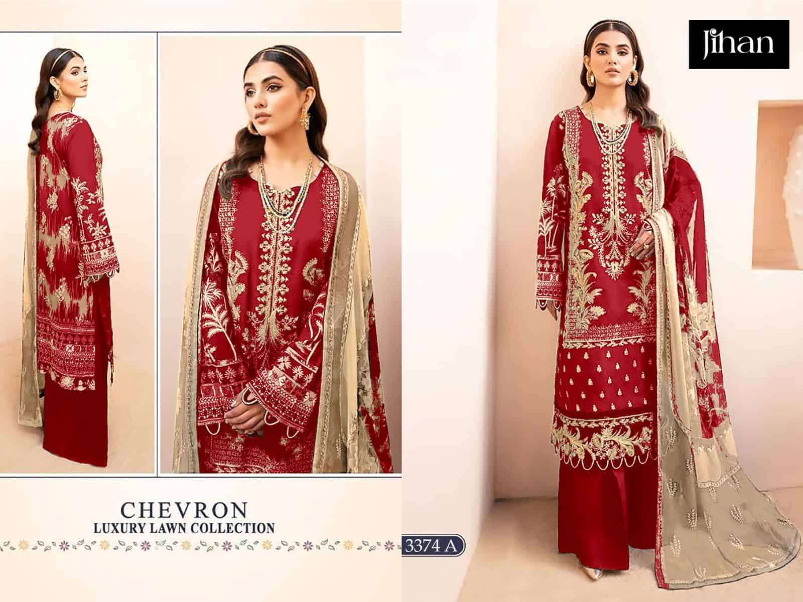 Jihan Chevron Luxury Lawn Cotton Suit 3374