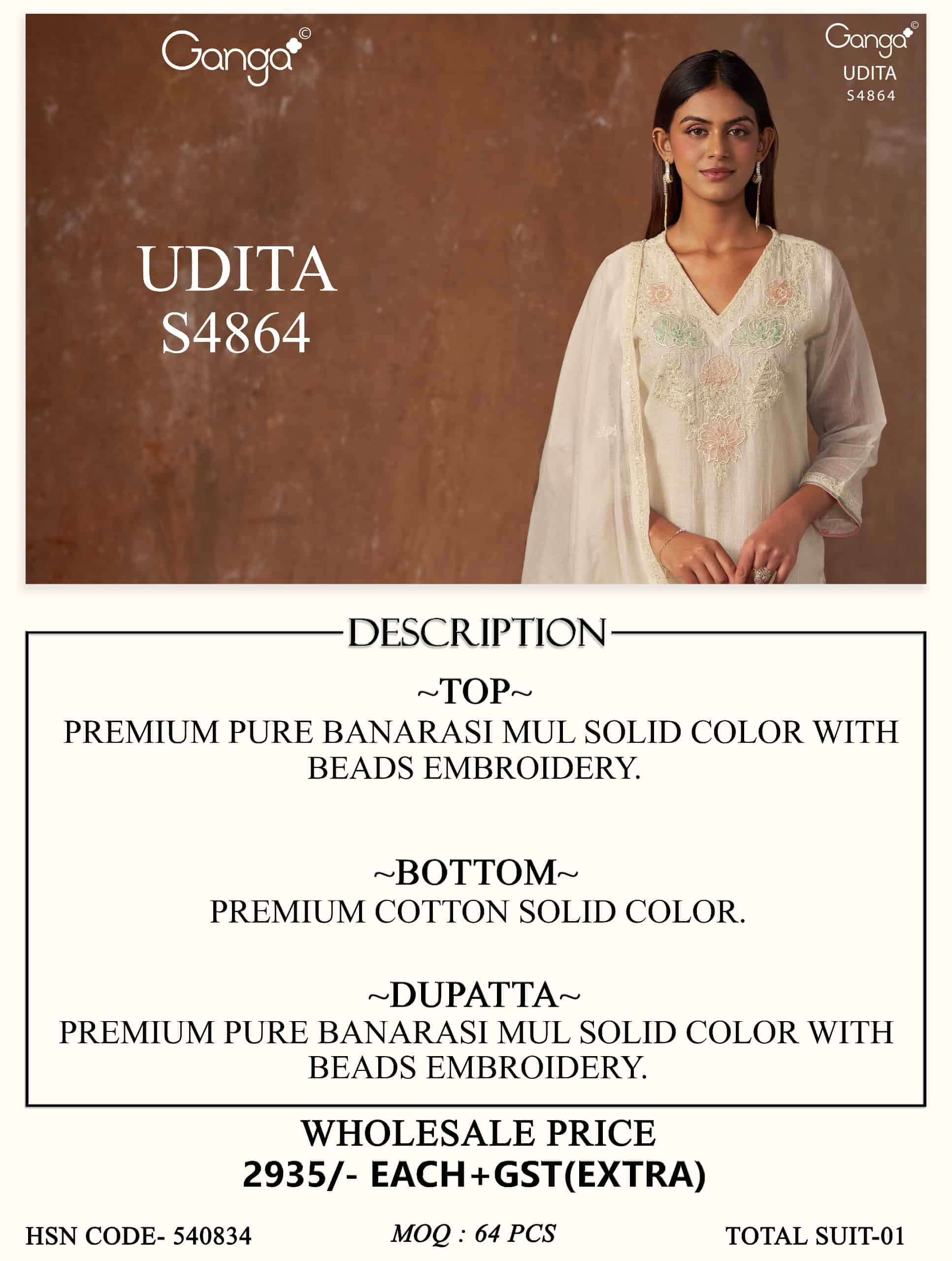 Ganga Fashion Udita 4864 Pure Banarasi Designs Latest Suit Collection