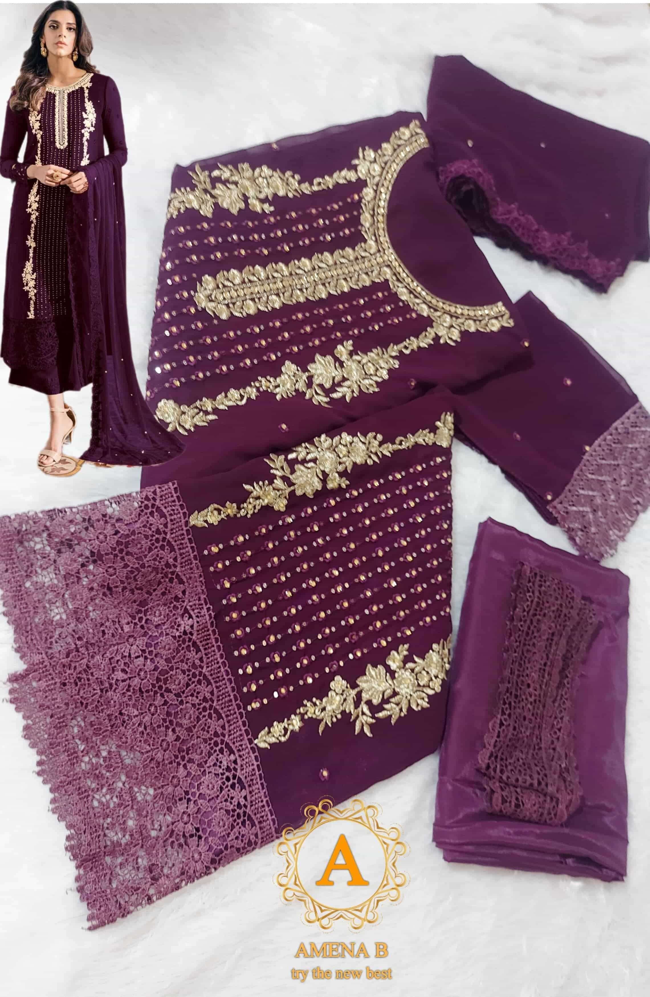Amena B D 120 Colors Pakistani Georgette Designer Salwar Suit Exporter