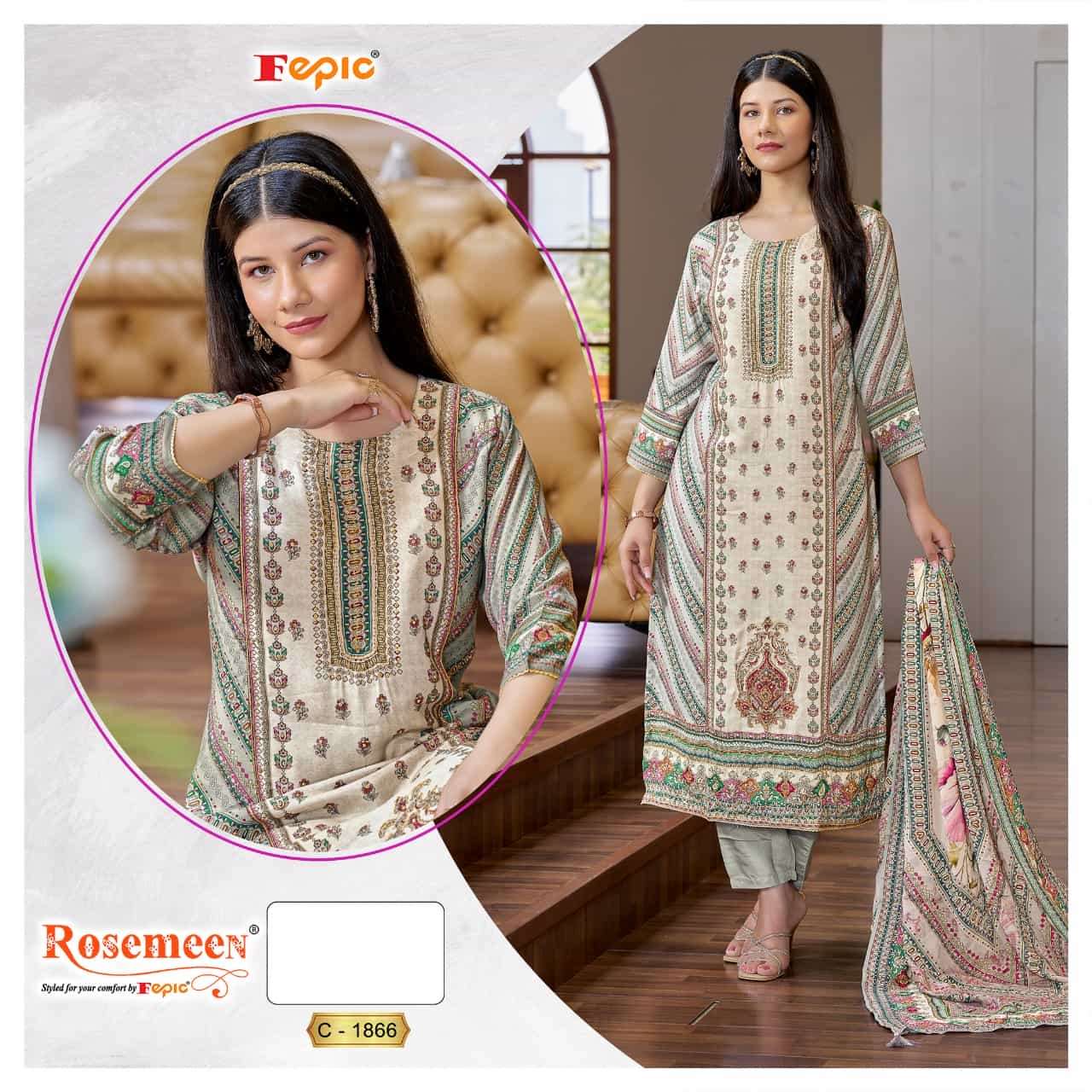 Fepic C 1866 Colors Fancy Designer Muslin Digital Printed Suit Wholesalers