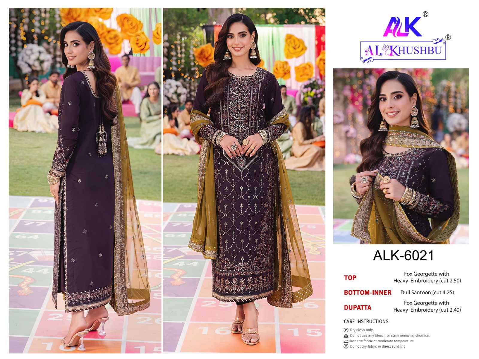 Al Khushu 6021 To 6023 Pakistani Georgette Embroidered Suit Salwar Catalog