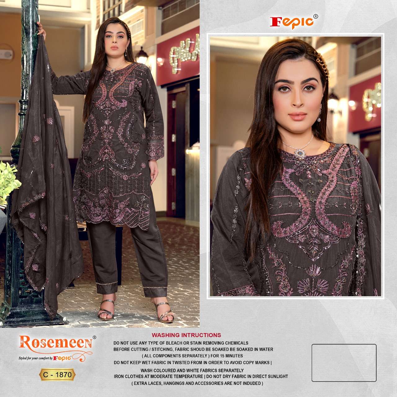 Fepic C 1870 Pakistani Designer Organza Embroidered Salwar Suit Exporter