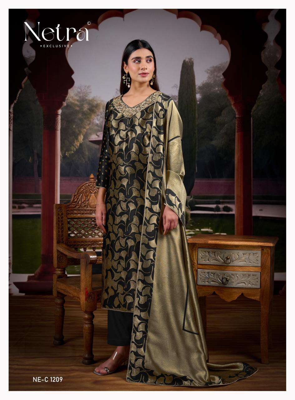Netra Fara Black Edition Designer Jacquard Partywear Dress Collection