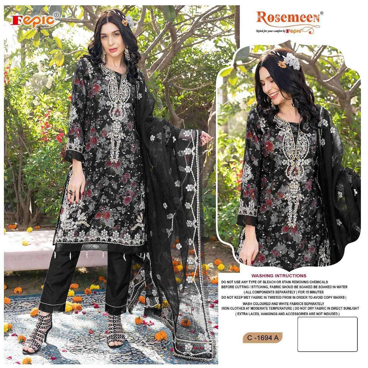 Fepic Rosemeen Black Designer Pakistani Suit