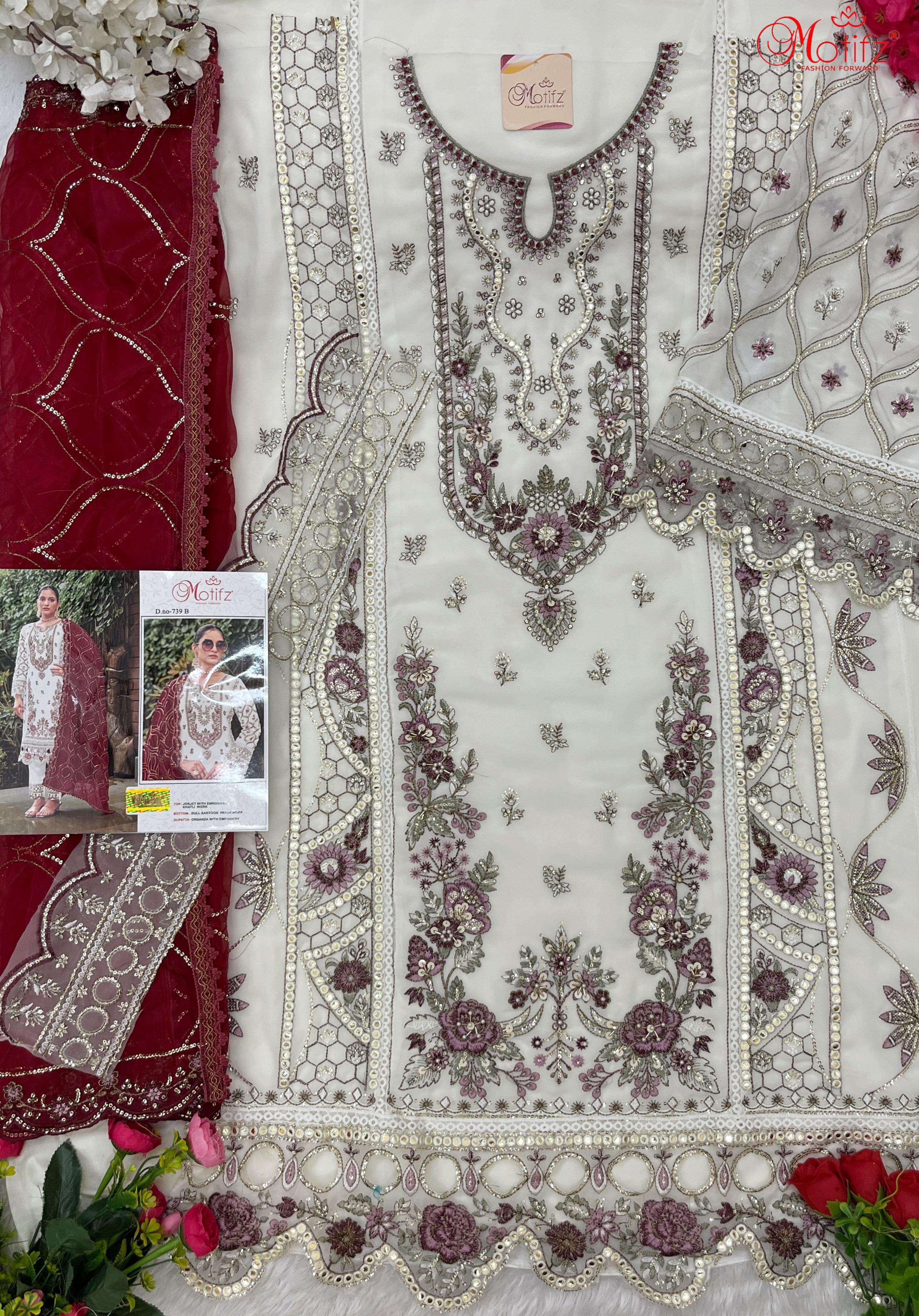 Motifz 739 Pakistani Georgette Embroidered Salwar Kameez Exporter