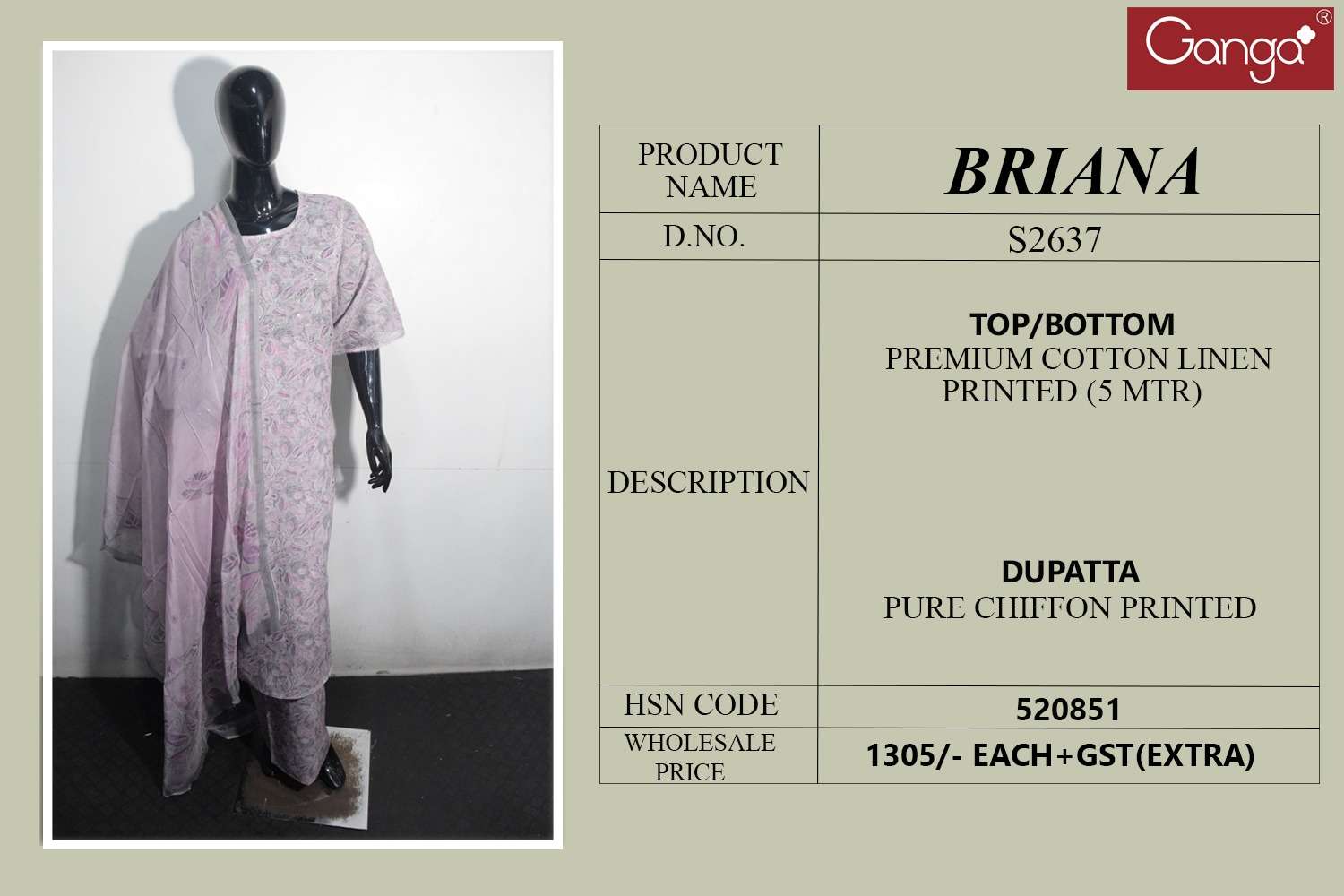Ganga Fashion Briana 2637 Premium Linen Cotton Suit