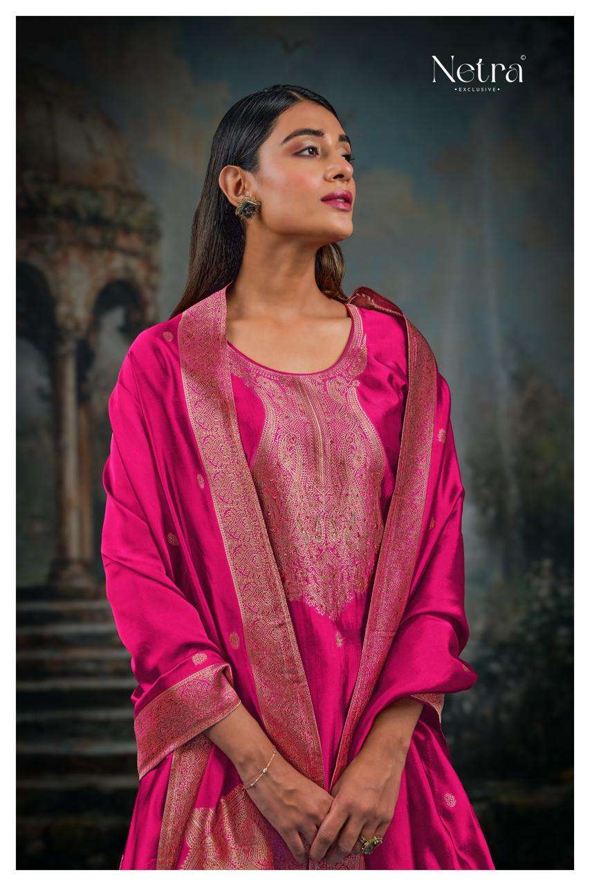 Netra Vrisa Pink Edition Occasion Wear Jacquard Silk Pink Color Suit Collection