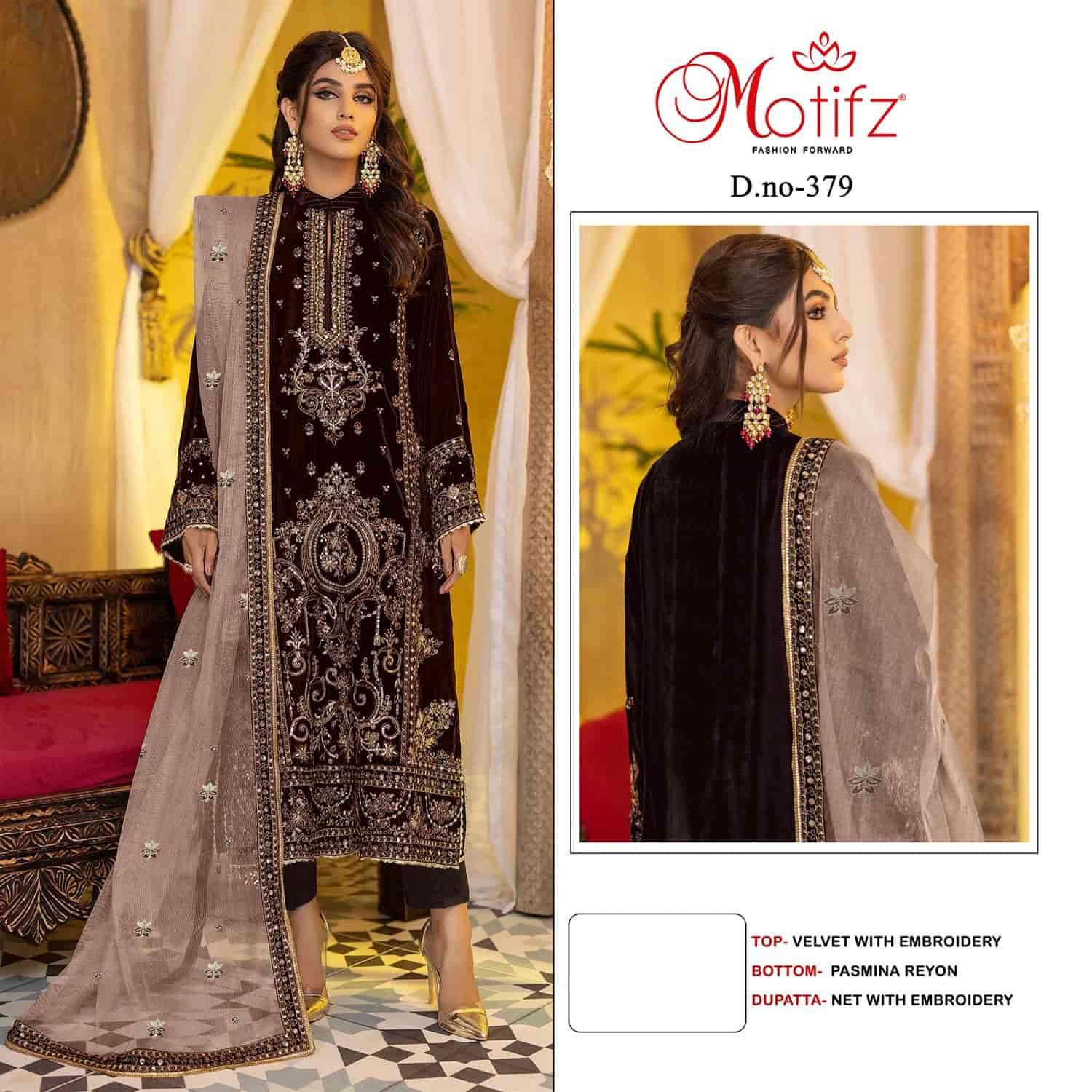 Motifz 379 Colors Exclusive Heavy Designer Style Party Wear Velvet Suit Wholesalers