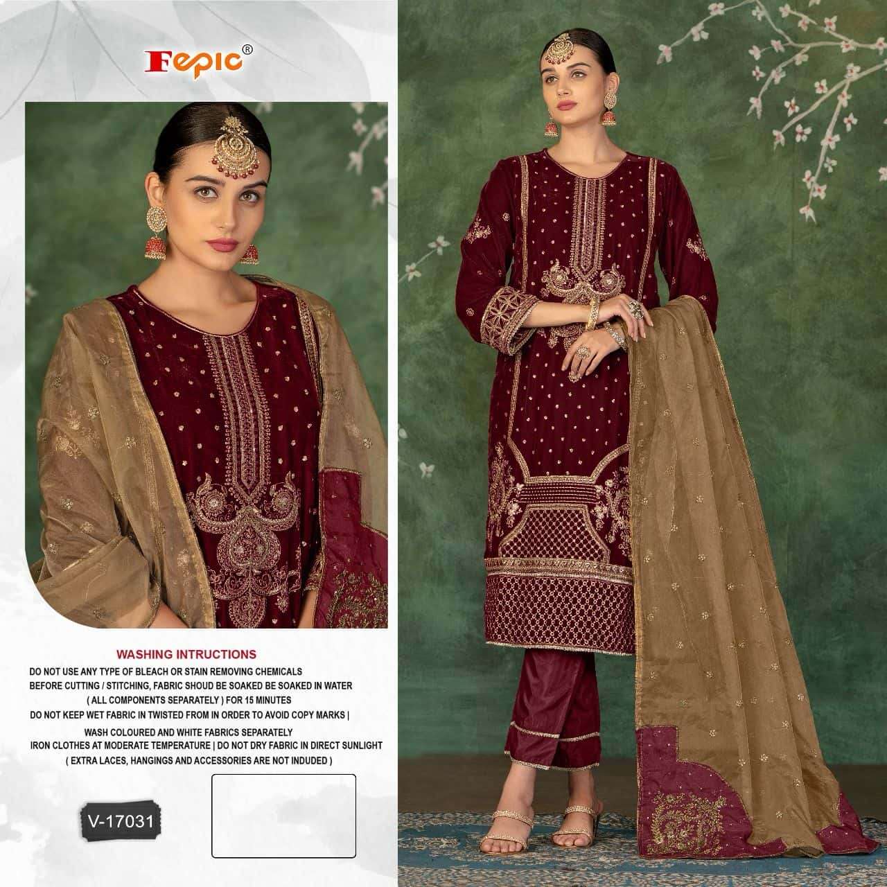 Fepic V 17031 Festive Wear Style Designer Pakistani Velvet Suit Exporter