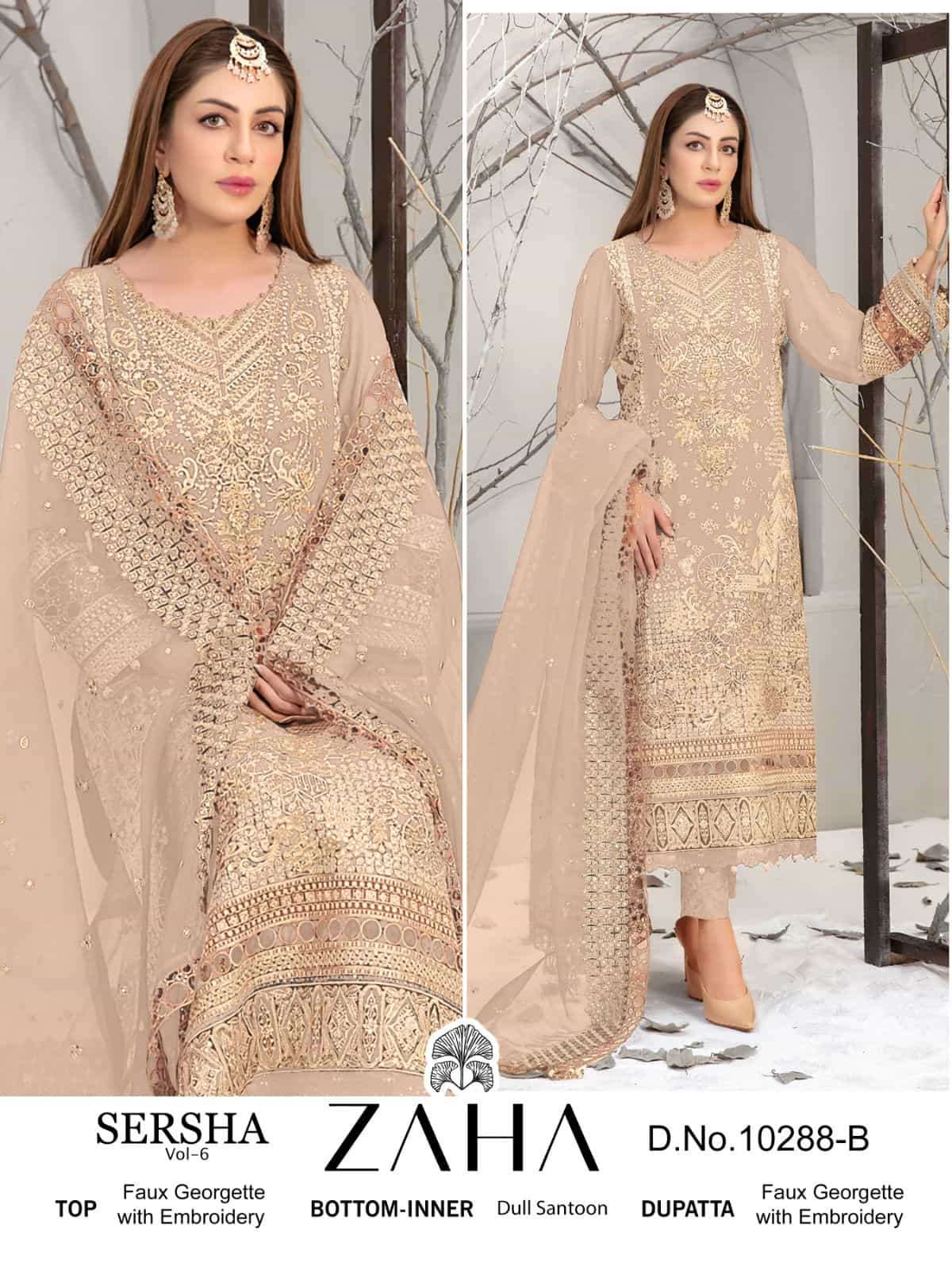 Zaha Sersha Vol 6 10288 Colors Pakistani Georgette Embroidered Suit Wholesalers