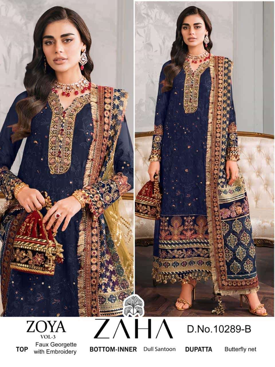 Zaha Zoya Vol 3 10289 Colors Pakistani Festive Wear Style Salwar Suit Wholesalers