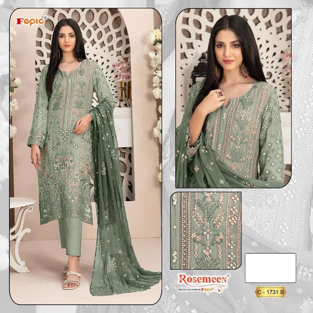 Fepic C 1731 Colors Pakistani Designer Georgette Embroidered Dress Wholesalers