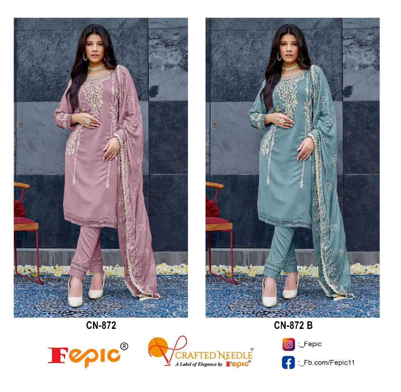 Crafted Needle CN 872 By Fepic Fancy Designer Style Pakistani Readymade Suit Exporters