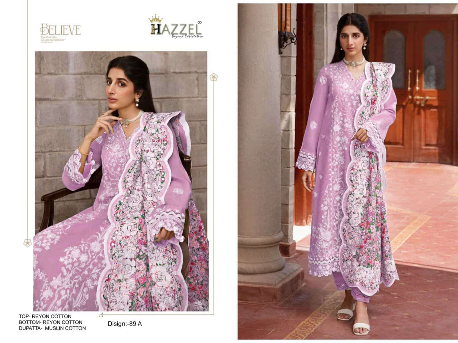 Hazzel 89 Colors Festive Wear Style Designer Embroidered Cotton Dress Wholesalers