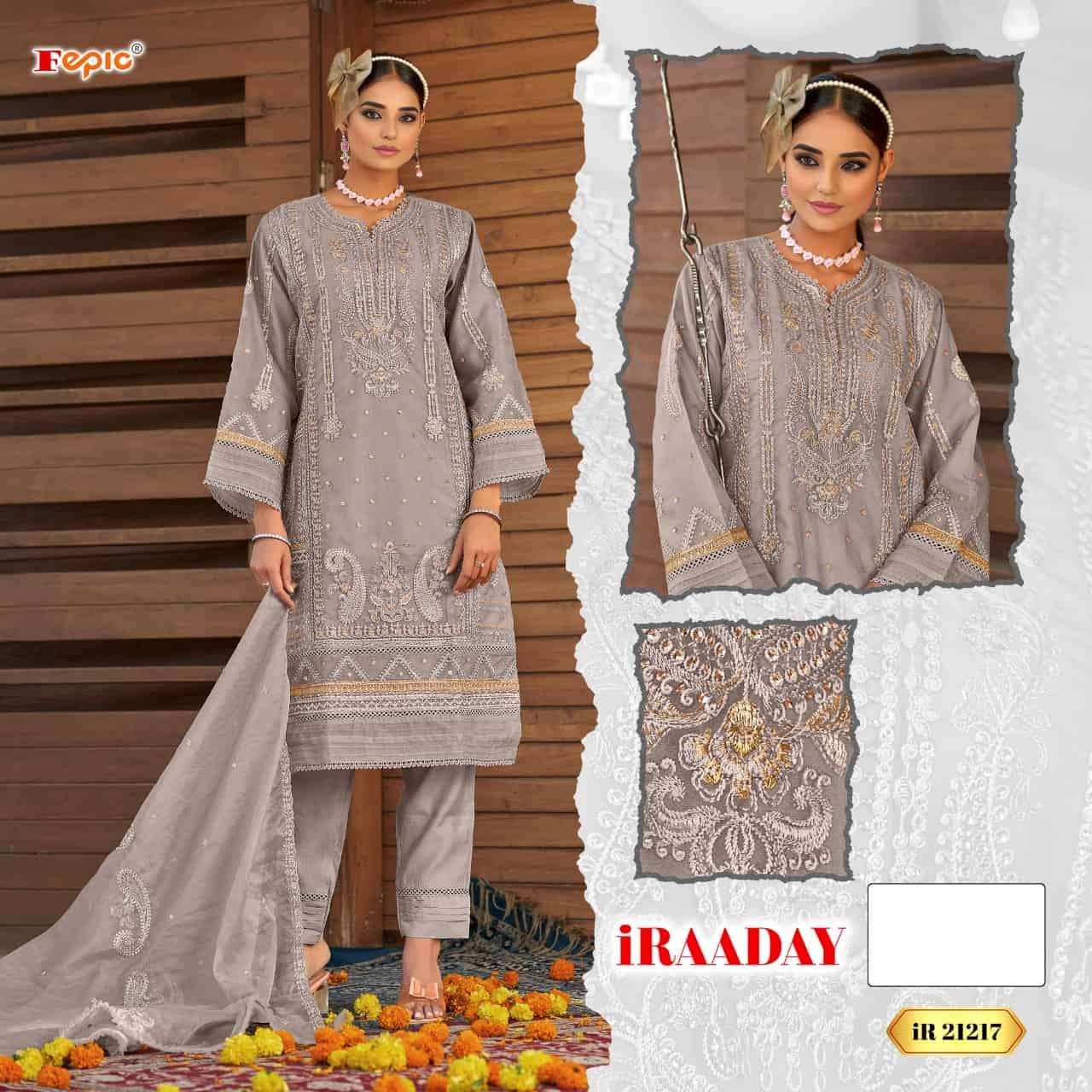 Fepic IR 21217 Colors Pakistani Organza Embroidered Designer Suit Wholesalers