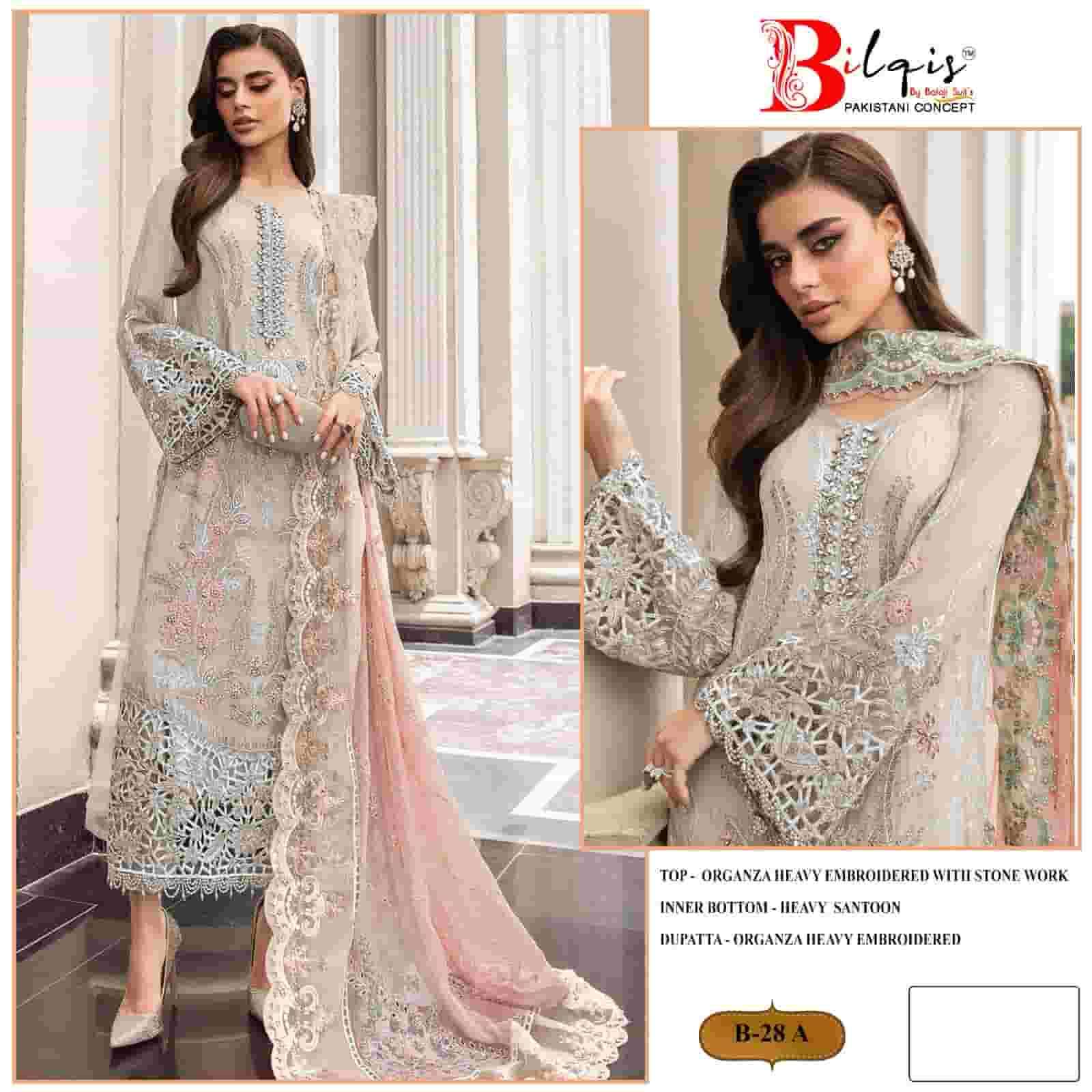 Bilqish B 28 Colors Pakistani Organza Embroidered Dress Wholesalers