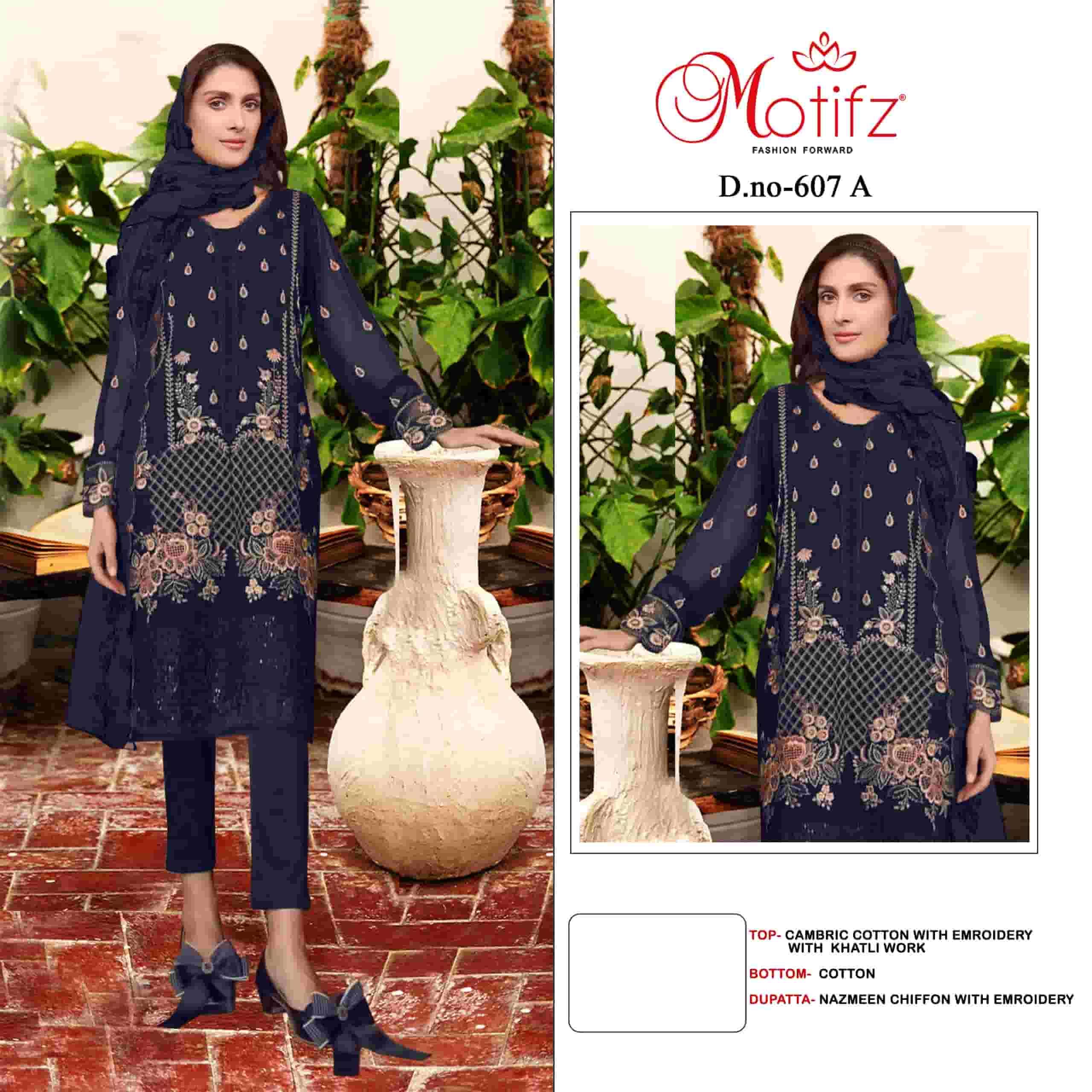 Motifz 607 Colors Pakistani Embroidered Designer Cotton Dress Wholesalers