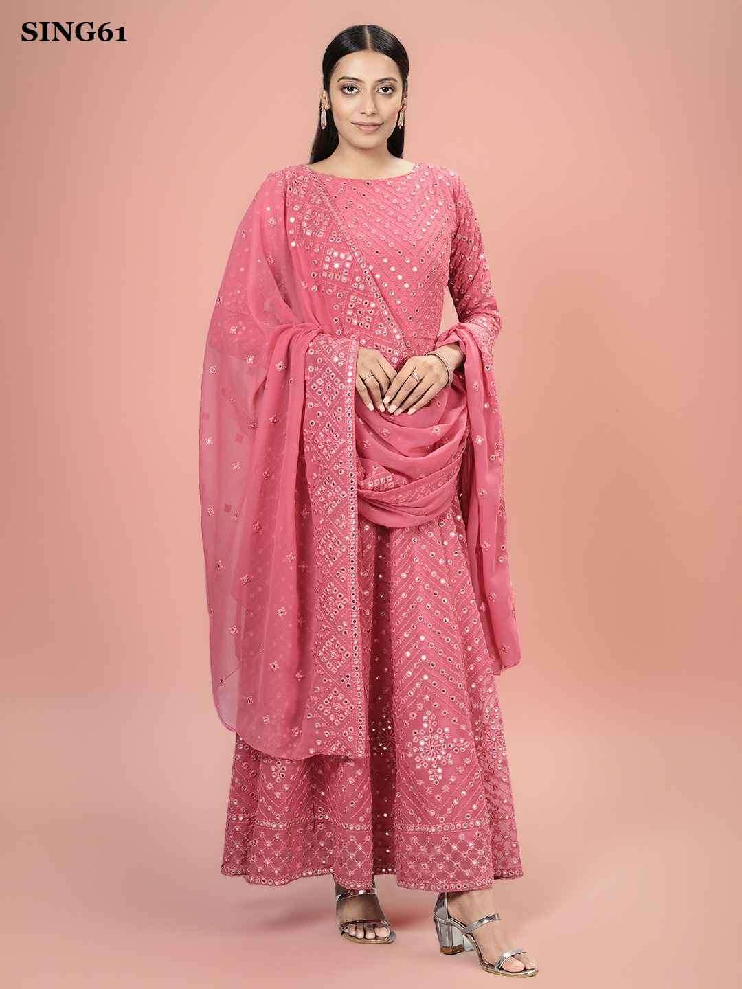 Arya Designs Pink Georgette Partywear Gown