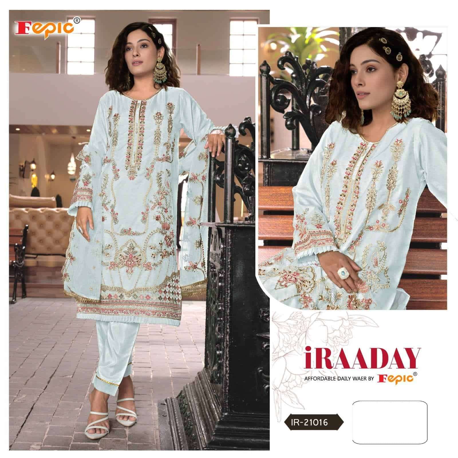 Fepic Iraaday IR 21016 Colors Organza Heavy Embroidered Salwar Suit Wholesalers