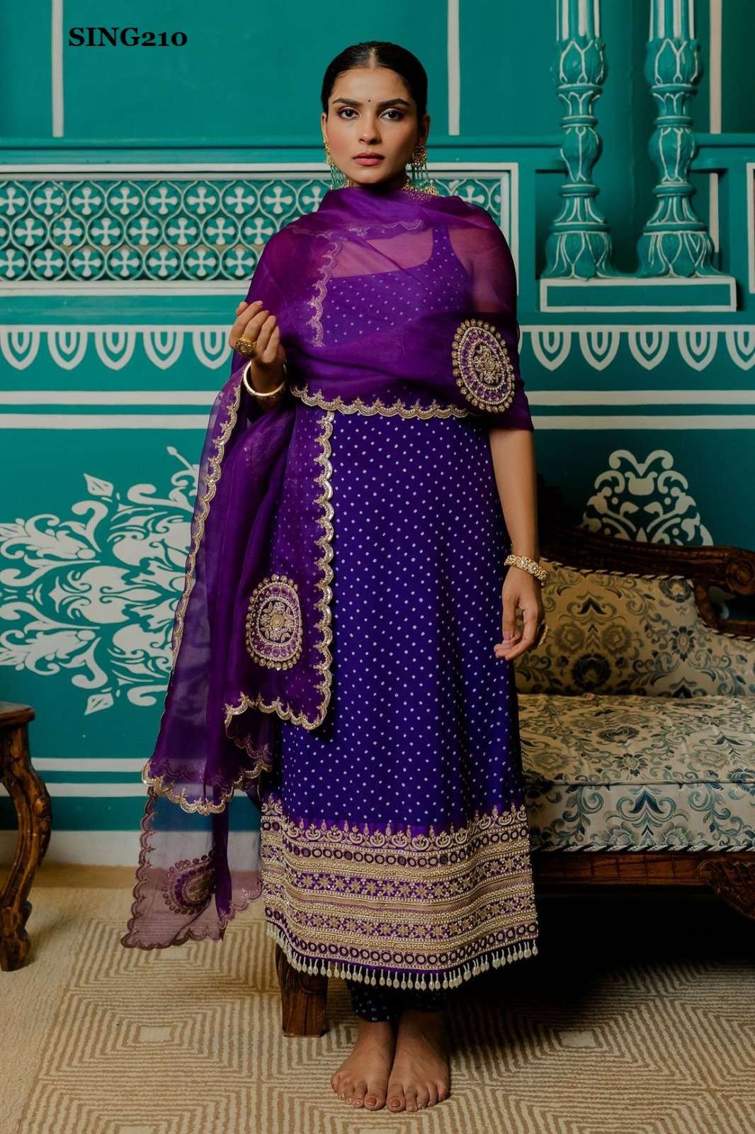 Arya Designs Purple Satin Pant Style Suit