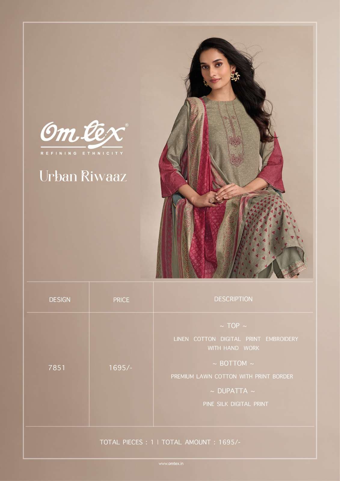 Omtex Urban Riwaaz Digital Printed Linen Cotton Suit New Designs
