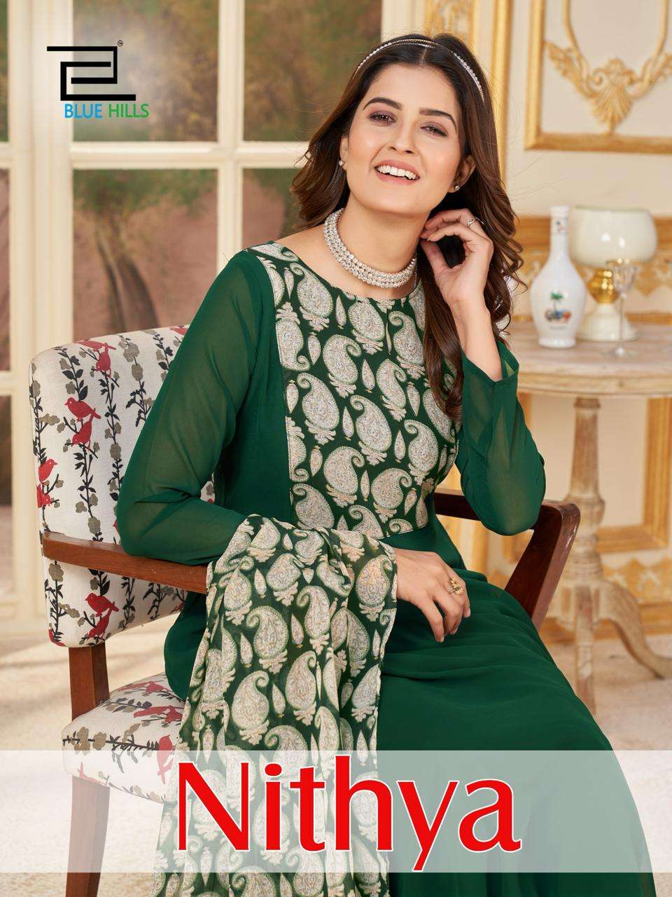 Blue Hills Nithya Fancy Georgette Anarkali Style Kurti Pant Dupatta New Designs