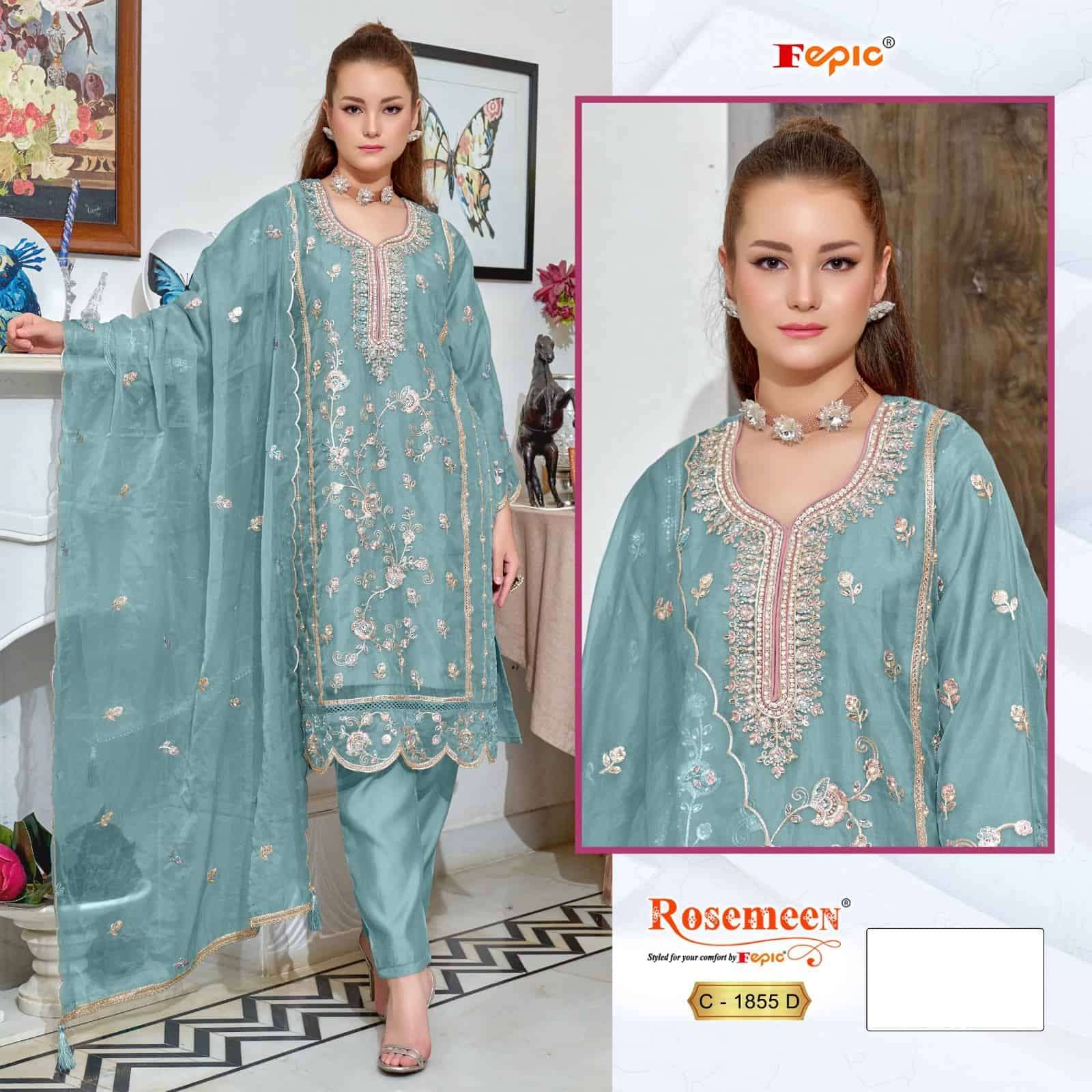 Fepic C 1855 Colors Pakistani Style Designer Embroidered Suit Wholesalers