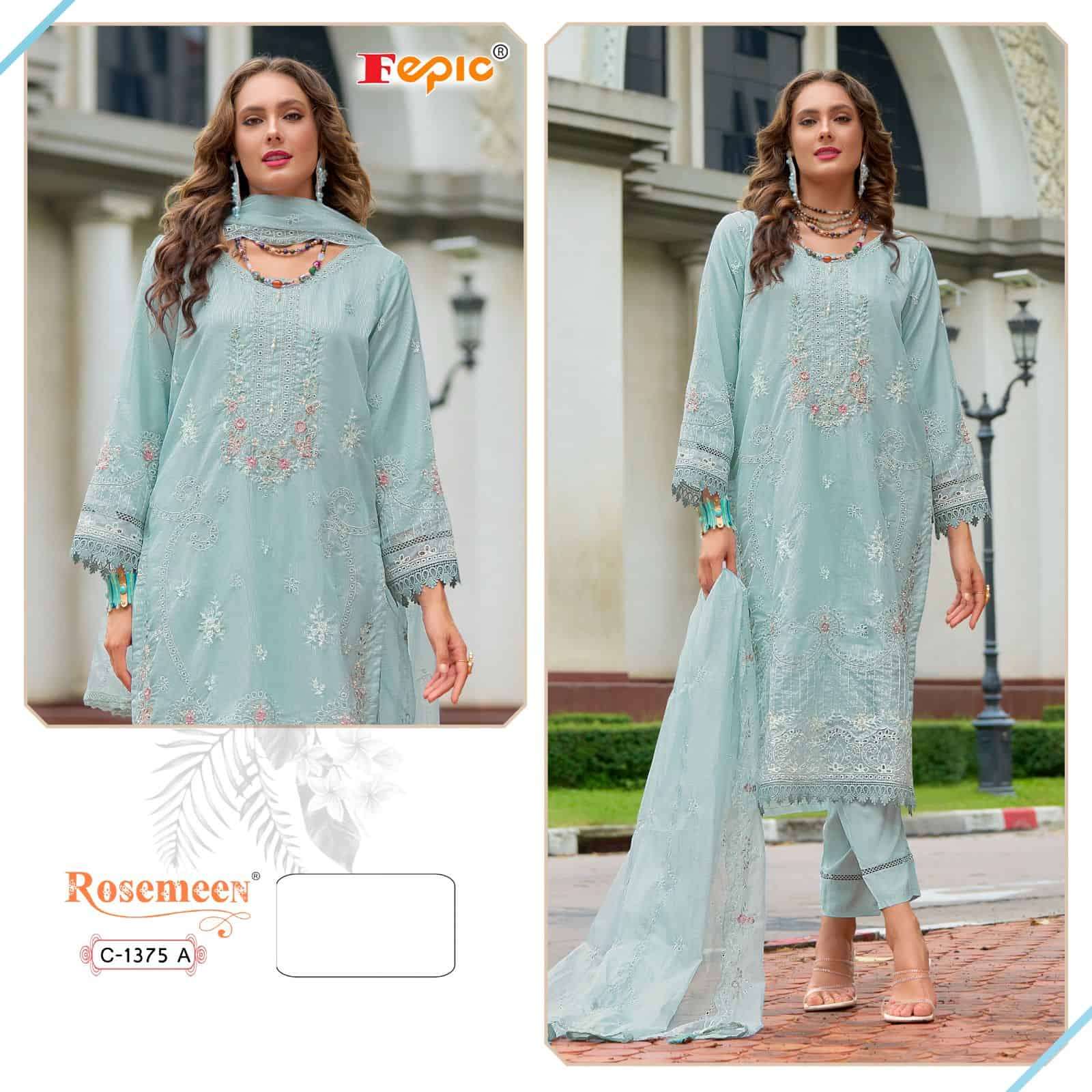 Fepic C 1375 Colors Pakistani Style Designer Embroidered Salwar Kameez Wholesalers