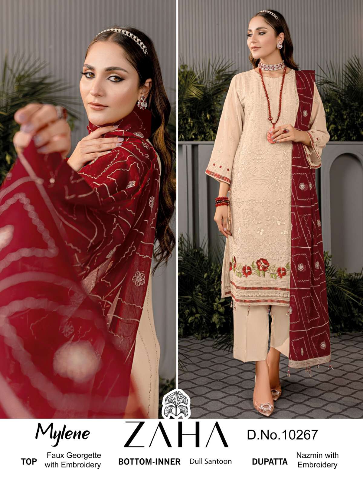 Zaha 10267 Pakistani Georgette Embroidered Designer Suit Exporter
