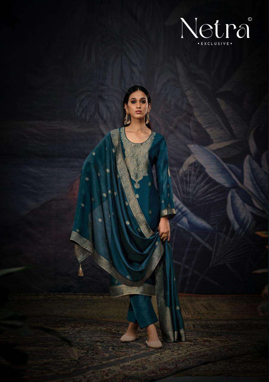 Netra Vrisa Blue Edition Partywear Style Jacquard Suit Latest Collection
