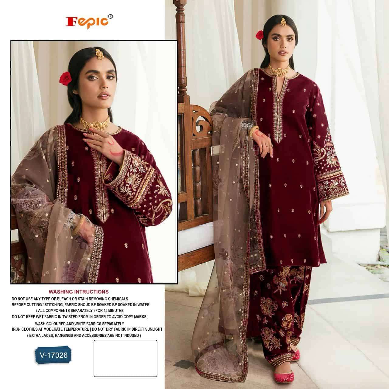 Fepic V 17026 Pakistani Style Heavy Designer Winter Wear Salwar Suit Wholesalers