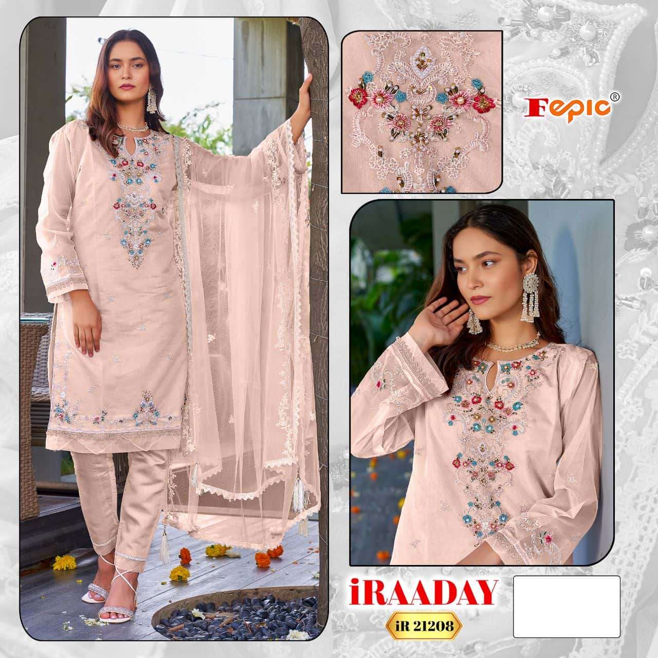 Fepic Iraaday IR 21208 Colors Pakistani Festive Wear Style Organza Suit Wholesalers