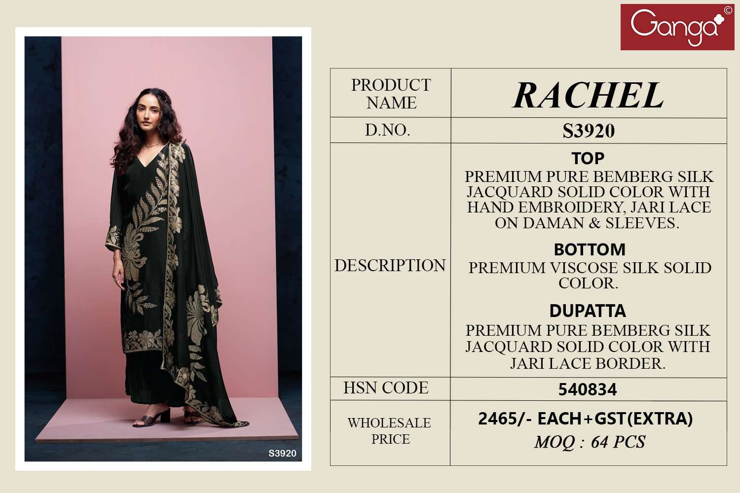 Ganga Fashion Rachel 3920 Latest Style Bemberg Silk Suit Collection