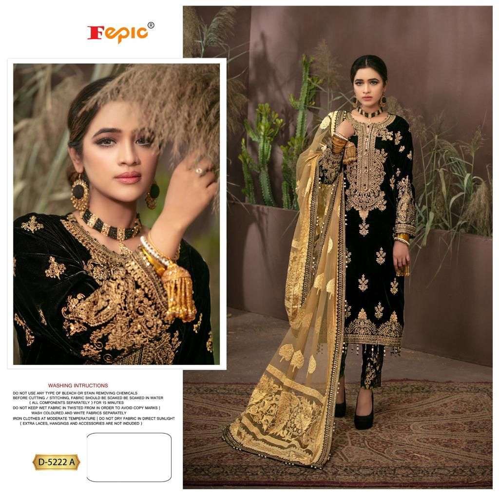 Fepic D 5222 Colors Party Wear Velvet Pakistani Designer Suit