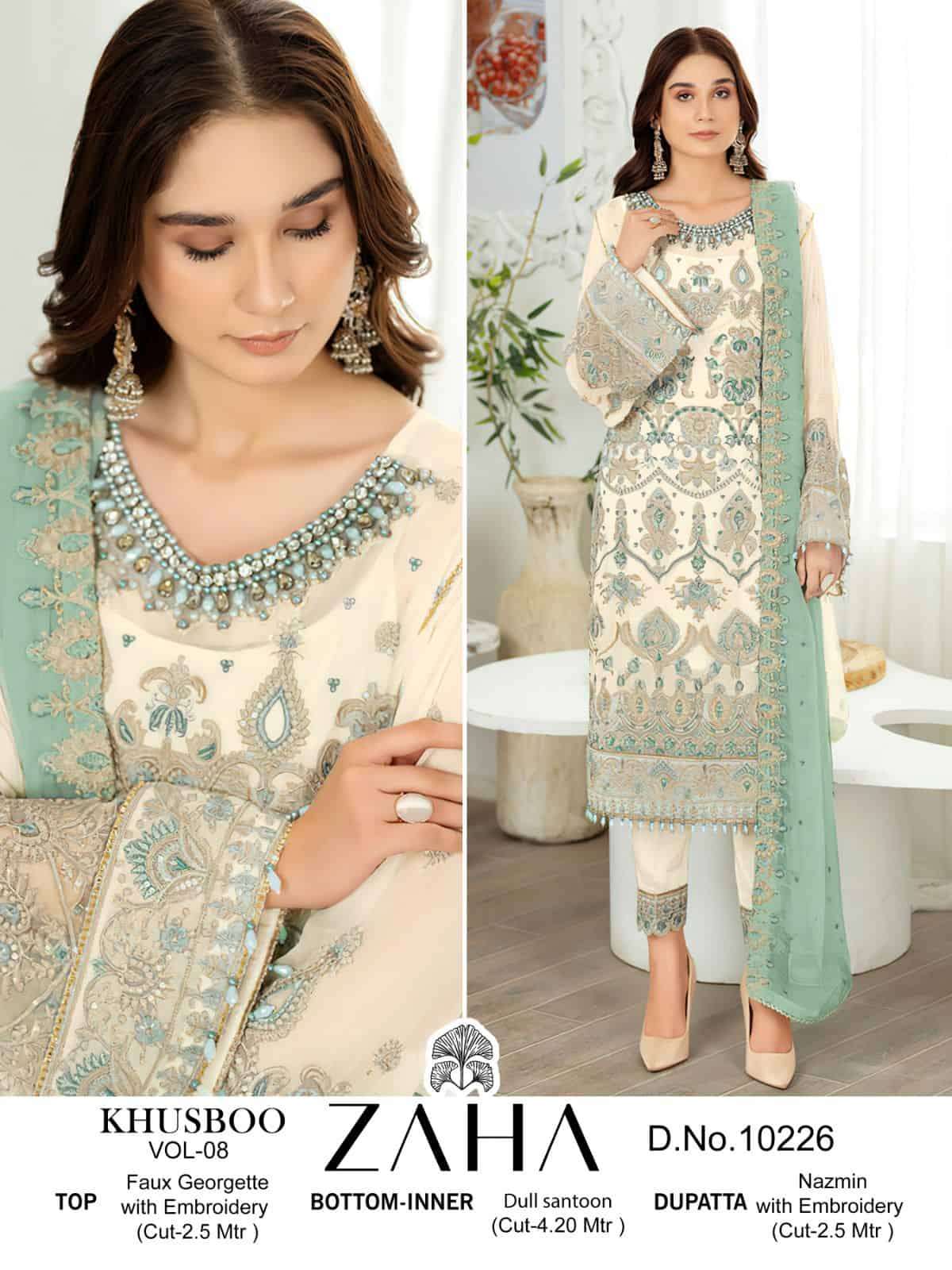 Zaha 10226 Pakistani Exclusive Designer Embroidered Dress Ensemble