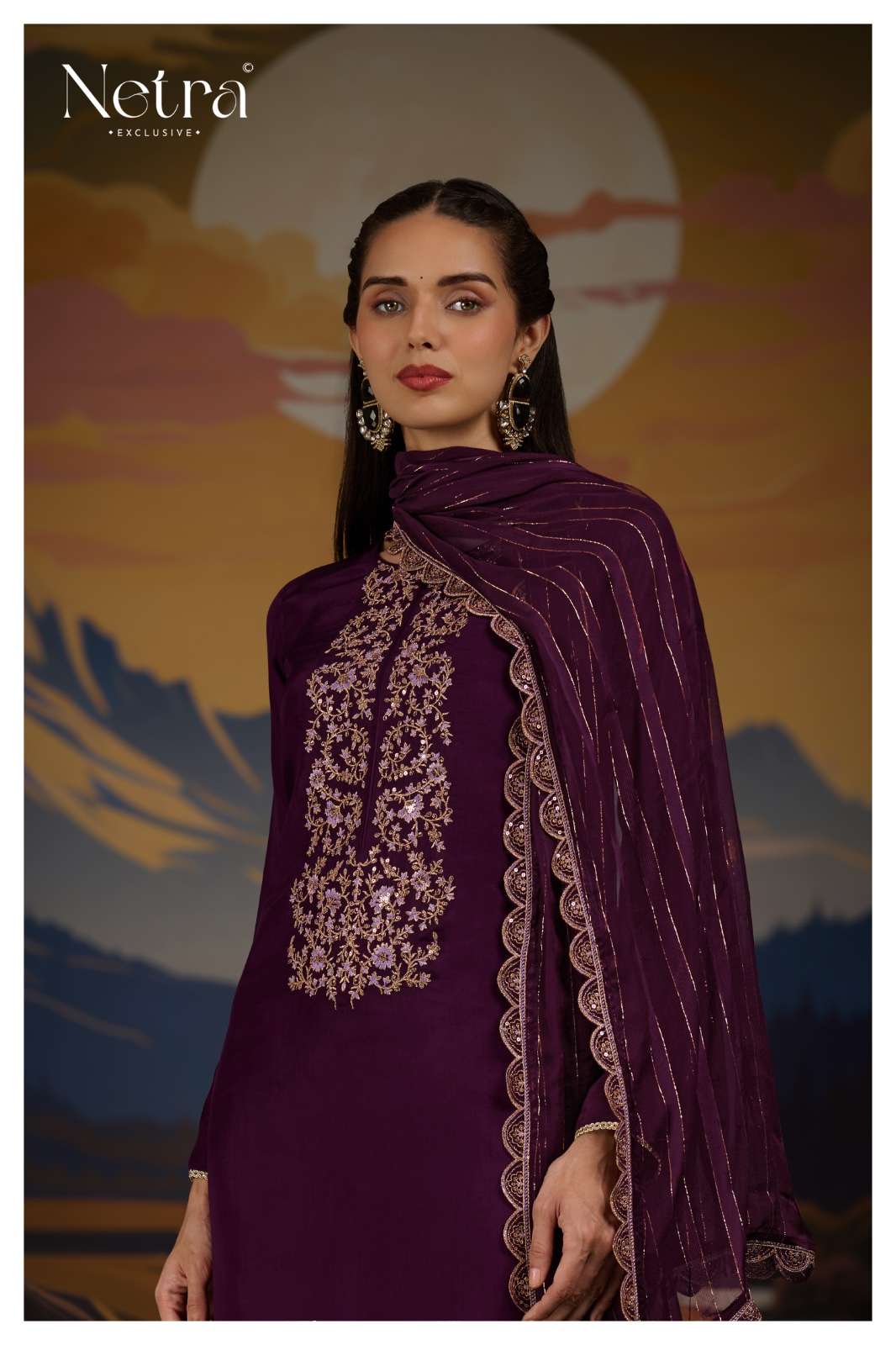 Netra Ketki Wine Edition Designer Ladies Wear Pure Bemberg Silk Suits