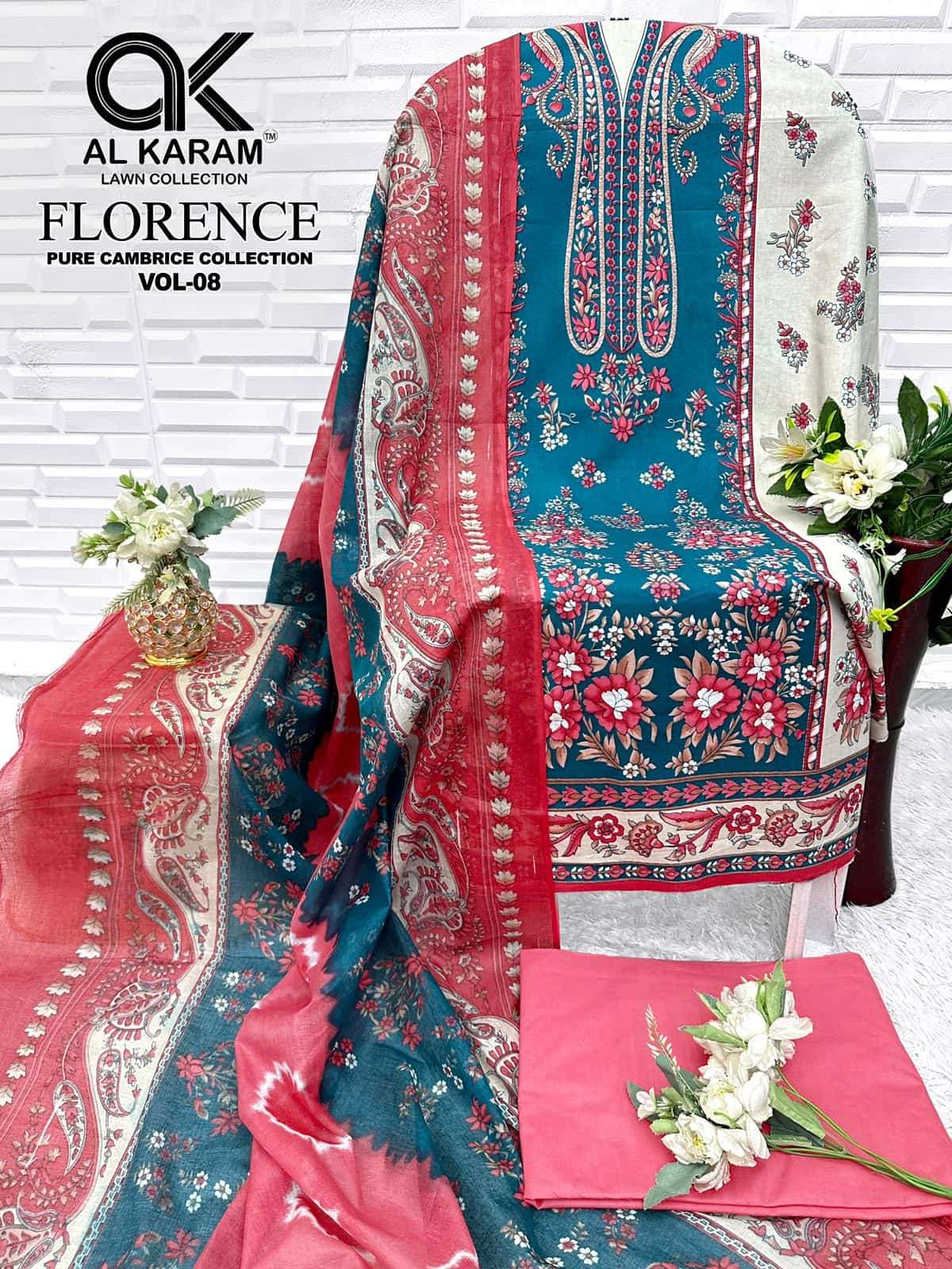 Al Karam Florence Vol 8 Pure Cambric Cotton Dress Material