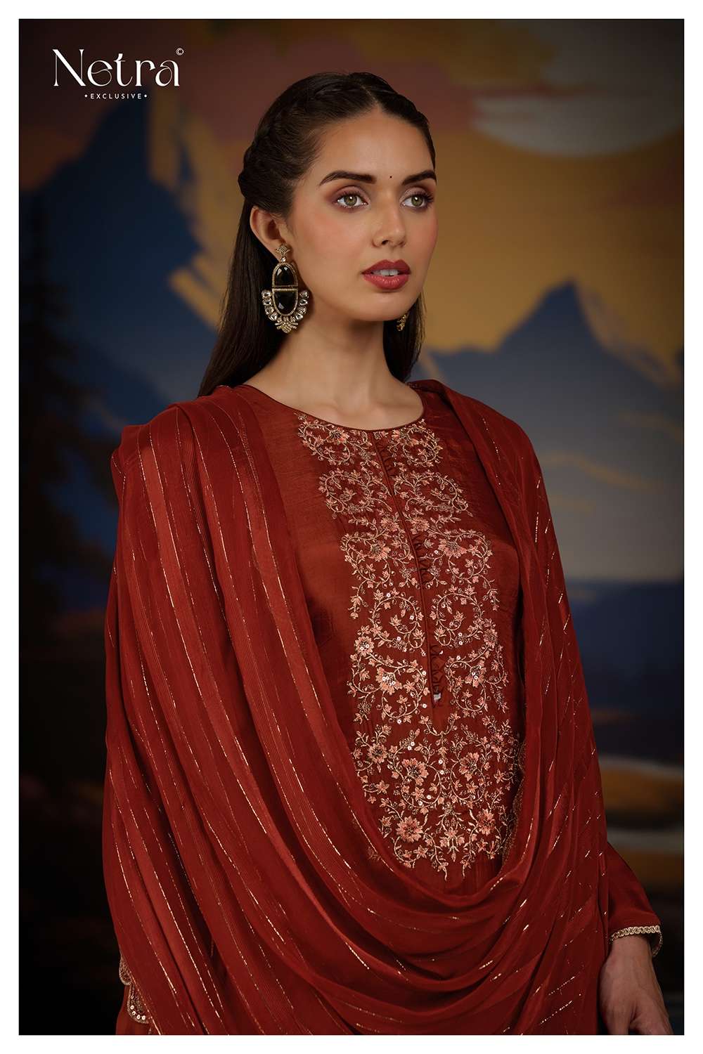 Netra Ketki Rust Edition Pure Bemberg Silk Designer Ladies Suit Collection