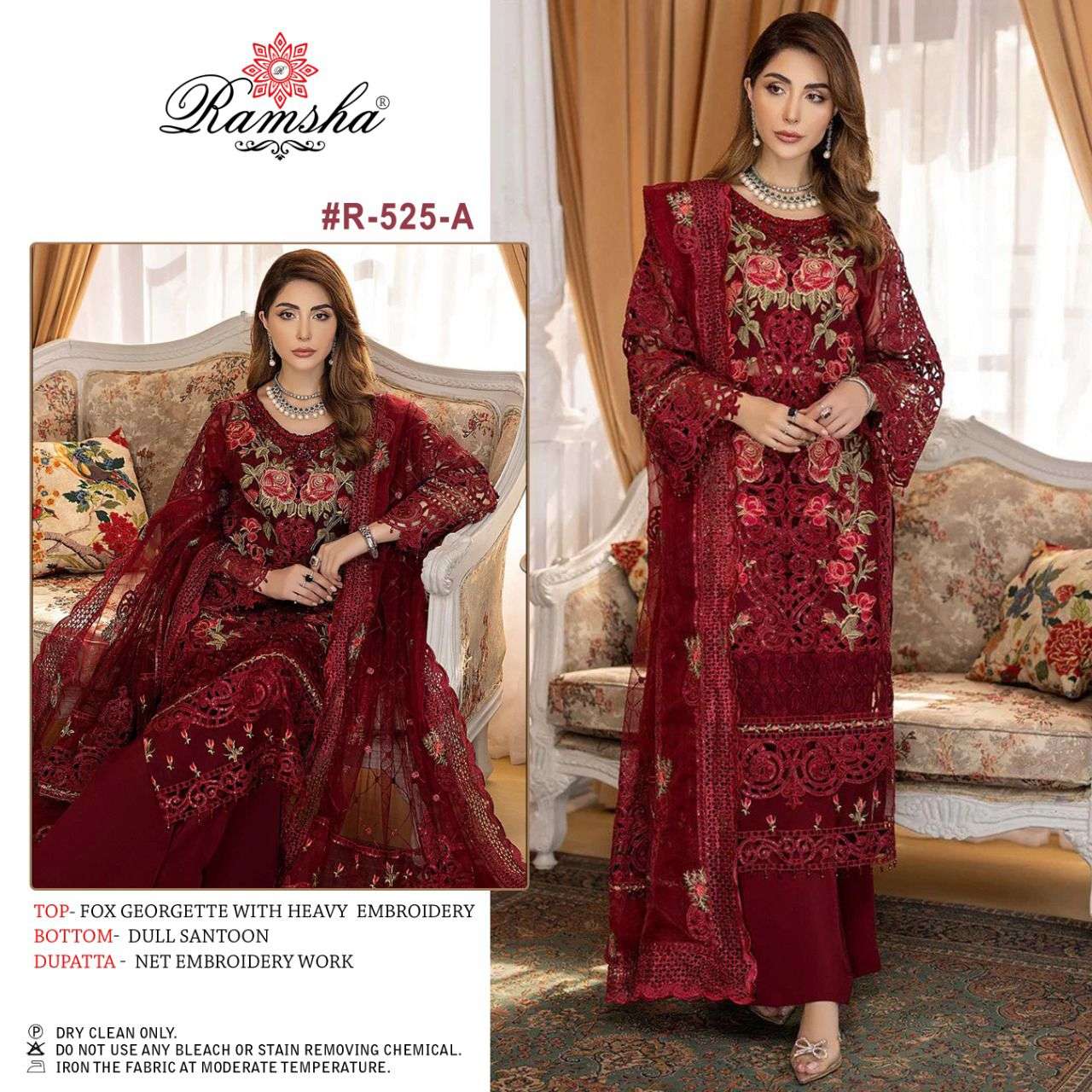 Ramsha R 525 Colors Multi Embroidery Work Georgette Pakistani Suit