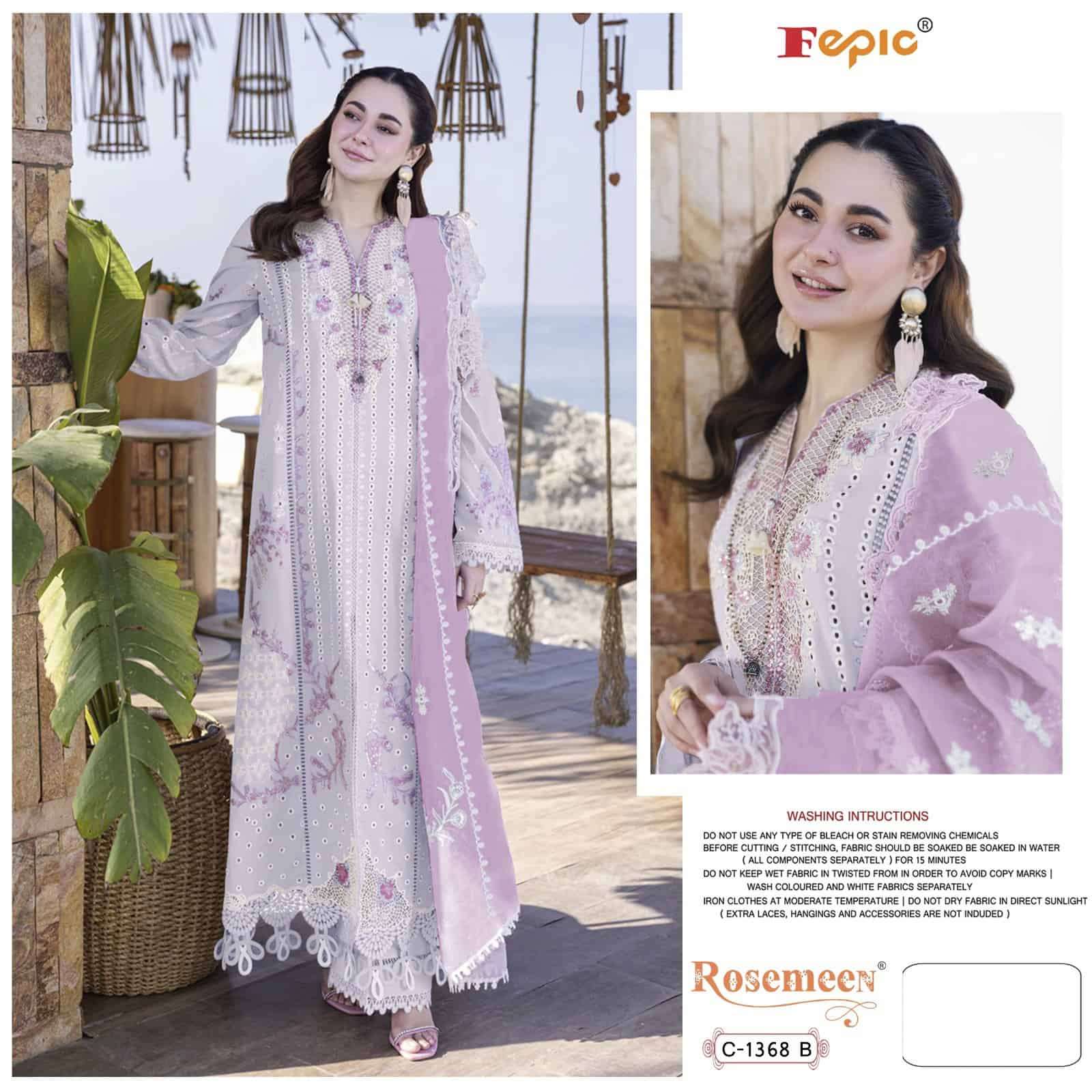 Fepic C 1368 Colors Pakistani Style Designer Embroidered Cotton Suit Exporter