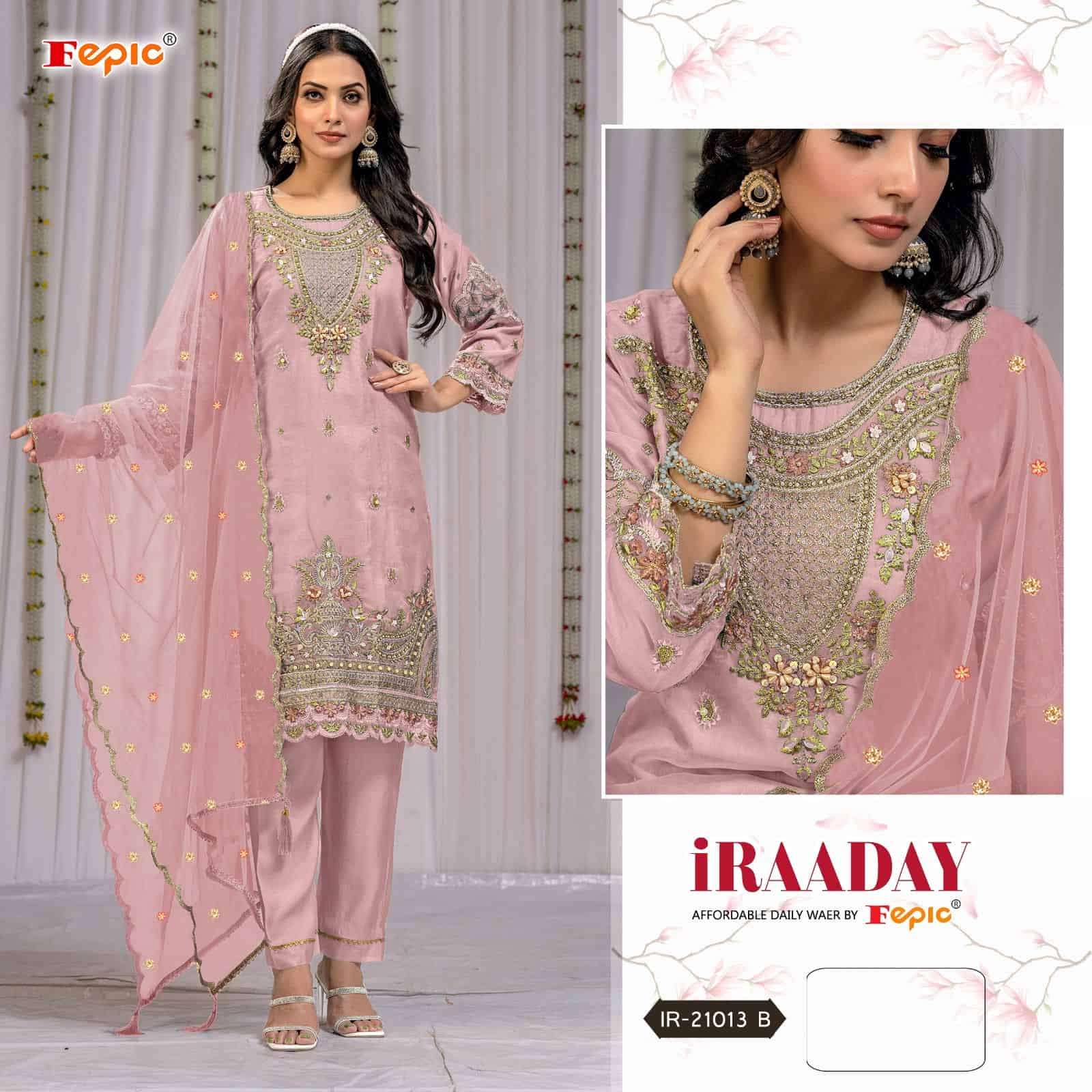Fepic Iraaday IR 21013 Colors Pakistani Style Latest Organza Salwar Suit Wholesalers